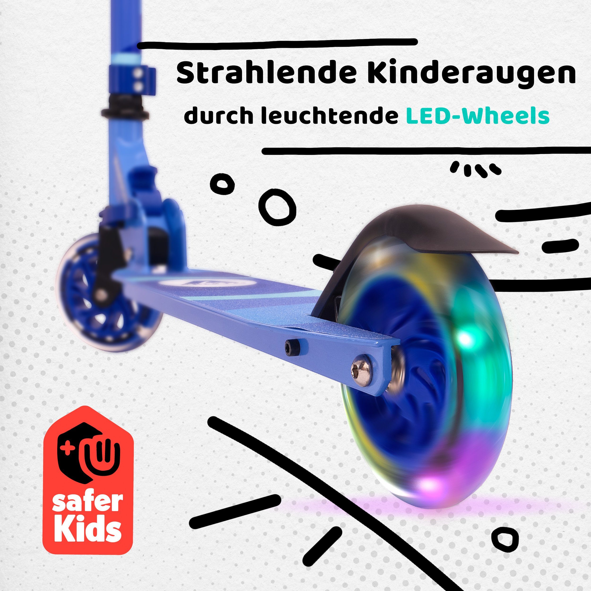 Apollo Cityroller LED City Scooter Moonracer für Kinder - 125 mm Tretroller, Kinderroller ab 4 Jahre klappbar und höhenverstellbar