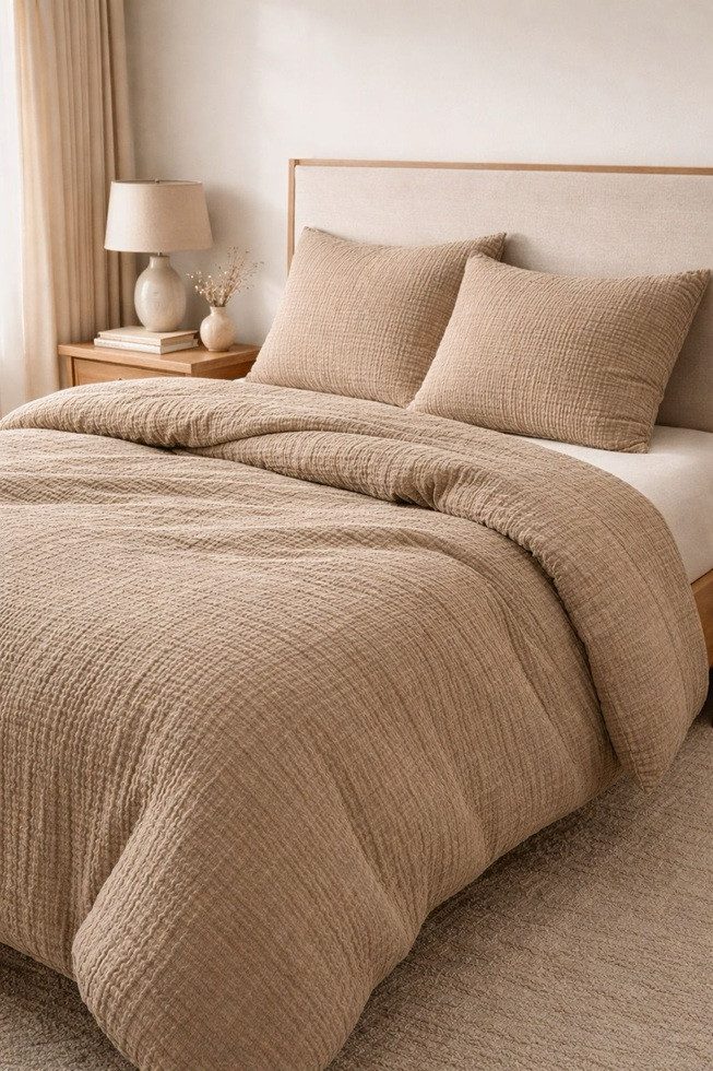 Sandiik Bettwäsche Musselin Bettwäsche „Warm Taupe“ – aus Biobaumwolle, Made in Stuttgart 100% Biobaumwolle