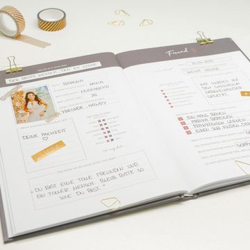 LEAF & GOLD Poesiealbum Freundebuch zum Ausfüllen, Freundebuch für Erwachsene mit edlem Gold-Cover, Freundschaftsbuch mit