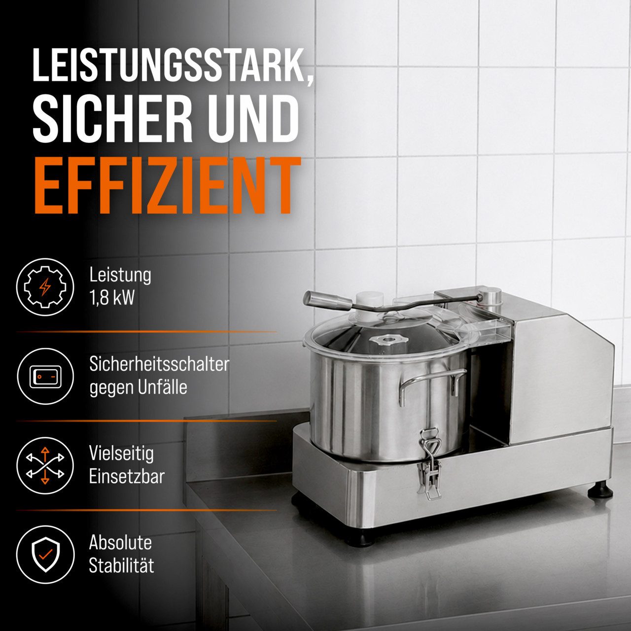 GastroHero Gemüsehacker Cutter 9 Liter leistungsstark Edelstahl Kutter Schneiden Zerkleinern, 1800 W