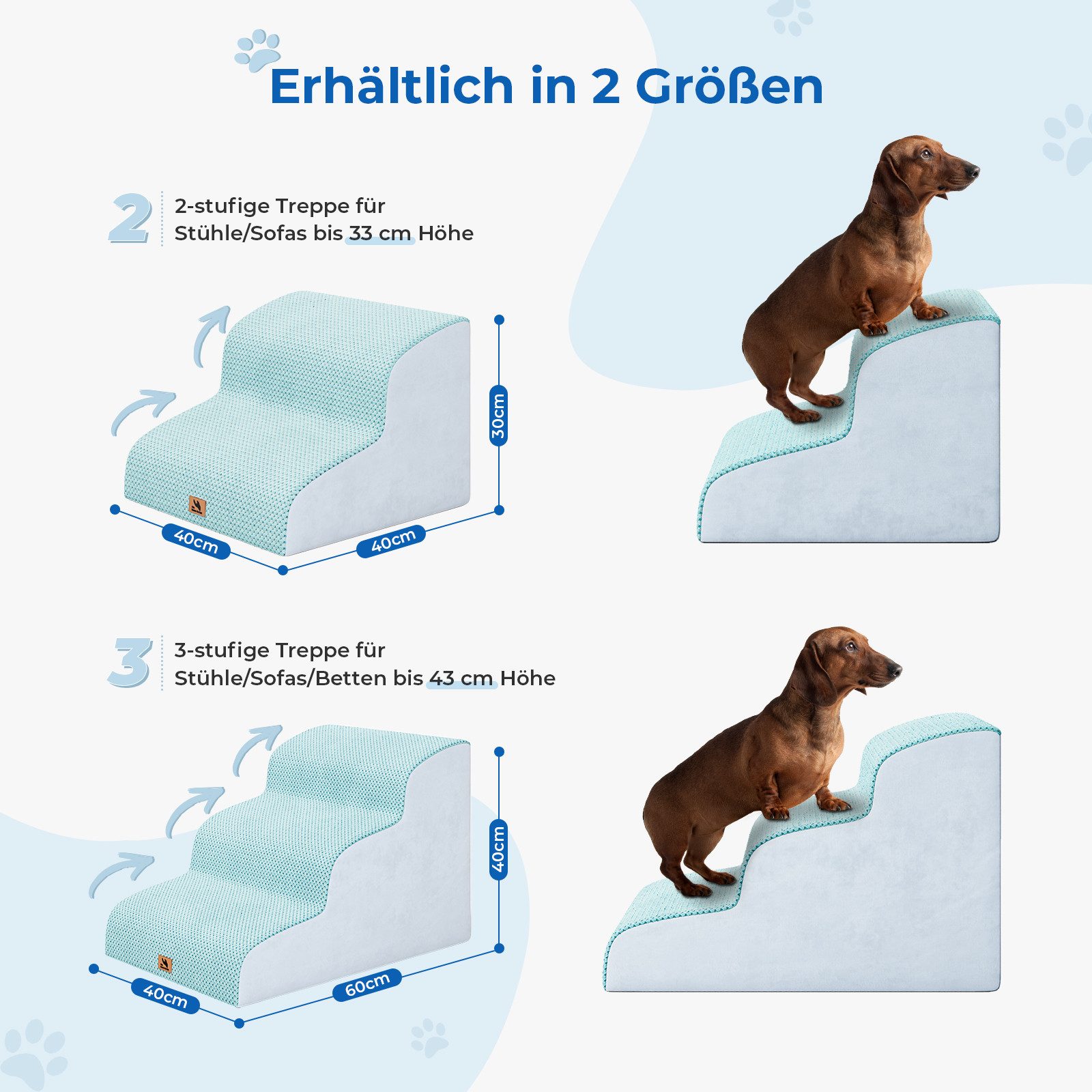 NAIMP Hunderampe Hundetreppe für kleine Hunde Haustiertreppe Katzentreppe, Waschbar rutschfest