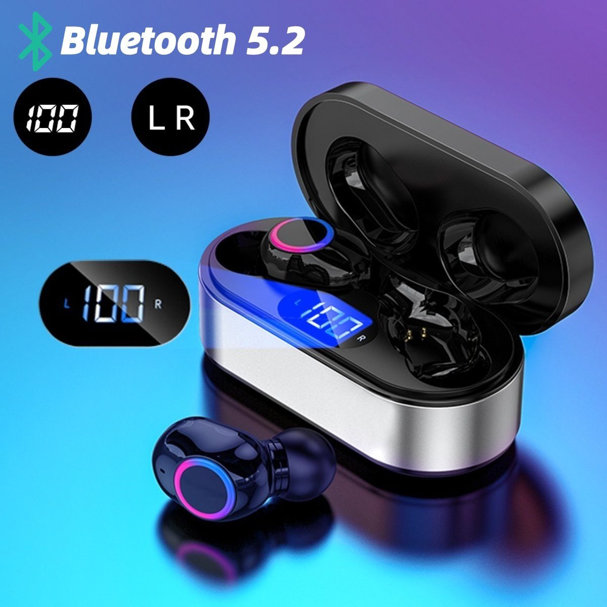 7Magic HiFi Stereo Bluetooth Kopfhörer Kabellos TWS Earbuds True-Wireless In-Ear-Kopfhörer (Bluetooth 5.2 In-Ear-Kopfhörer, Google Assistant, Siri, Voice Assistant, Noise Cancelling, Sportkopfhörer, IP4 Wasserdicht Ohrhörer)