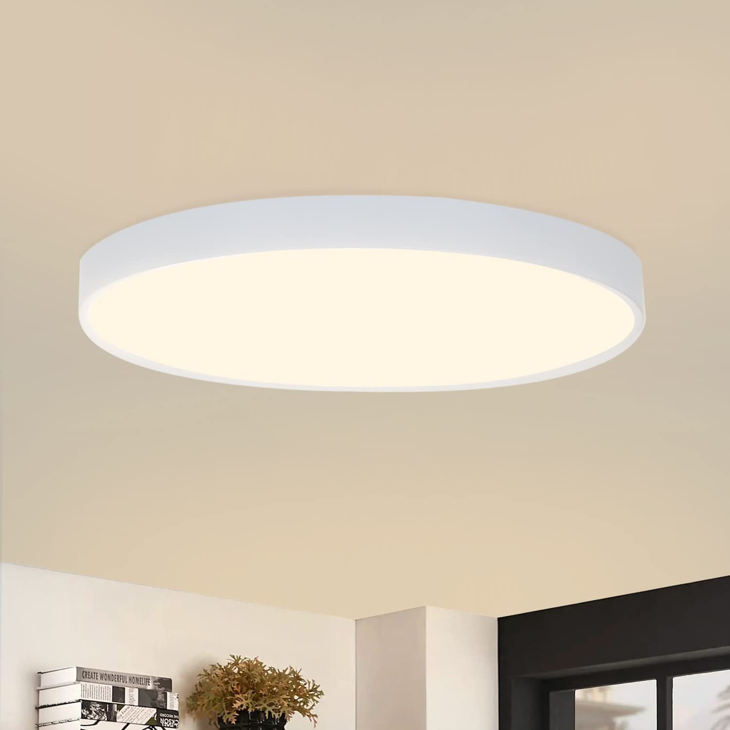 fest Flach Warmweiß, integriert, LED Küchenlampe, weiß Wasserdicht Badlampe Warmweiß (nicht Deckenleuchte ZMH IP44 LED dimmbar), Rund Warmweiß Weiß