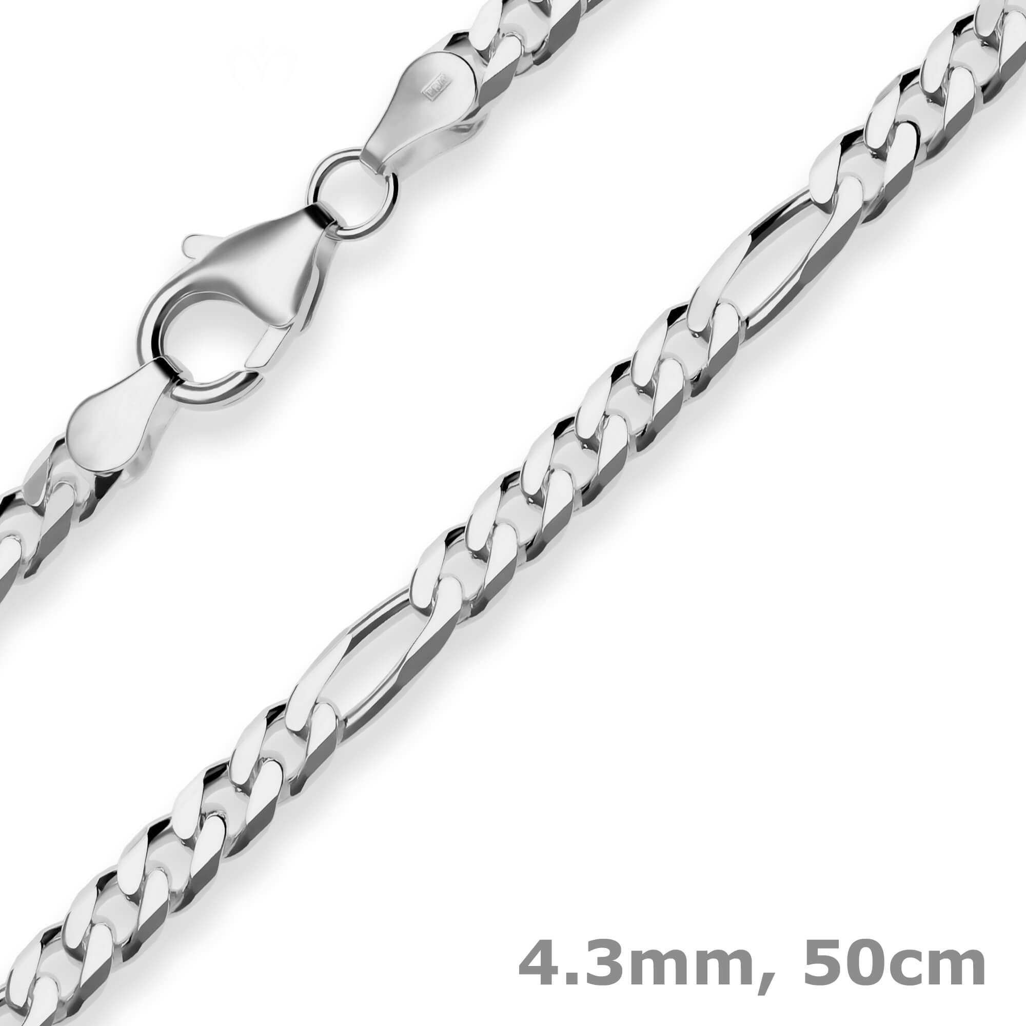 Silberkette 4,3mm Figarokette diamantiert aus 925 Silber rhodiniert 50cm