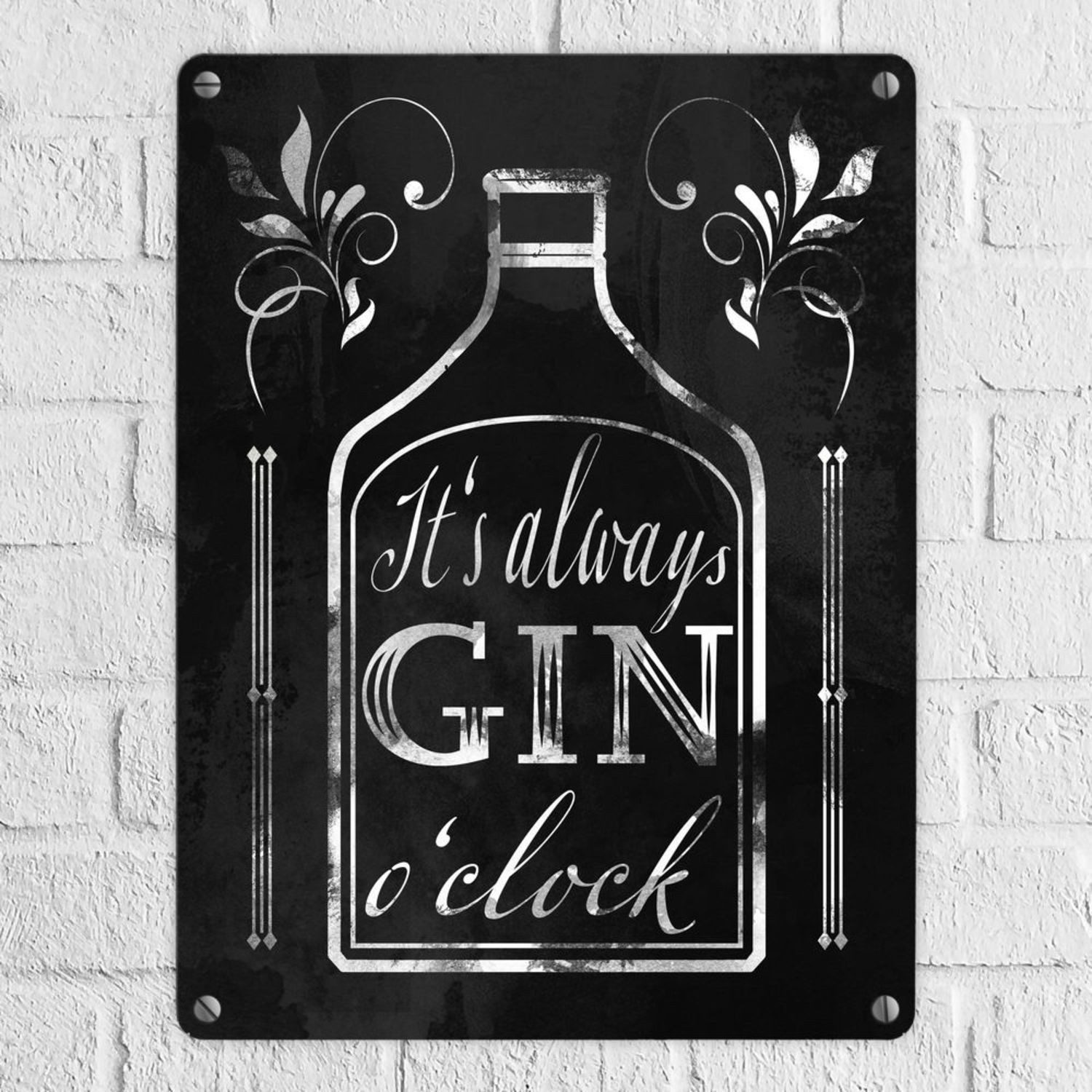 speecheese Metallschild It's always Gin o'clock Metallschild in 15x20 cm mit Spruch für die