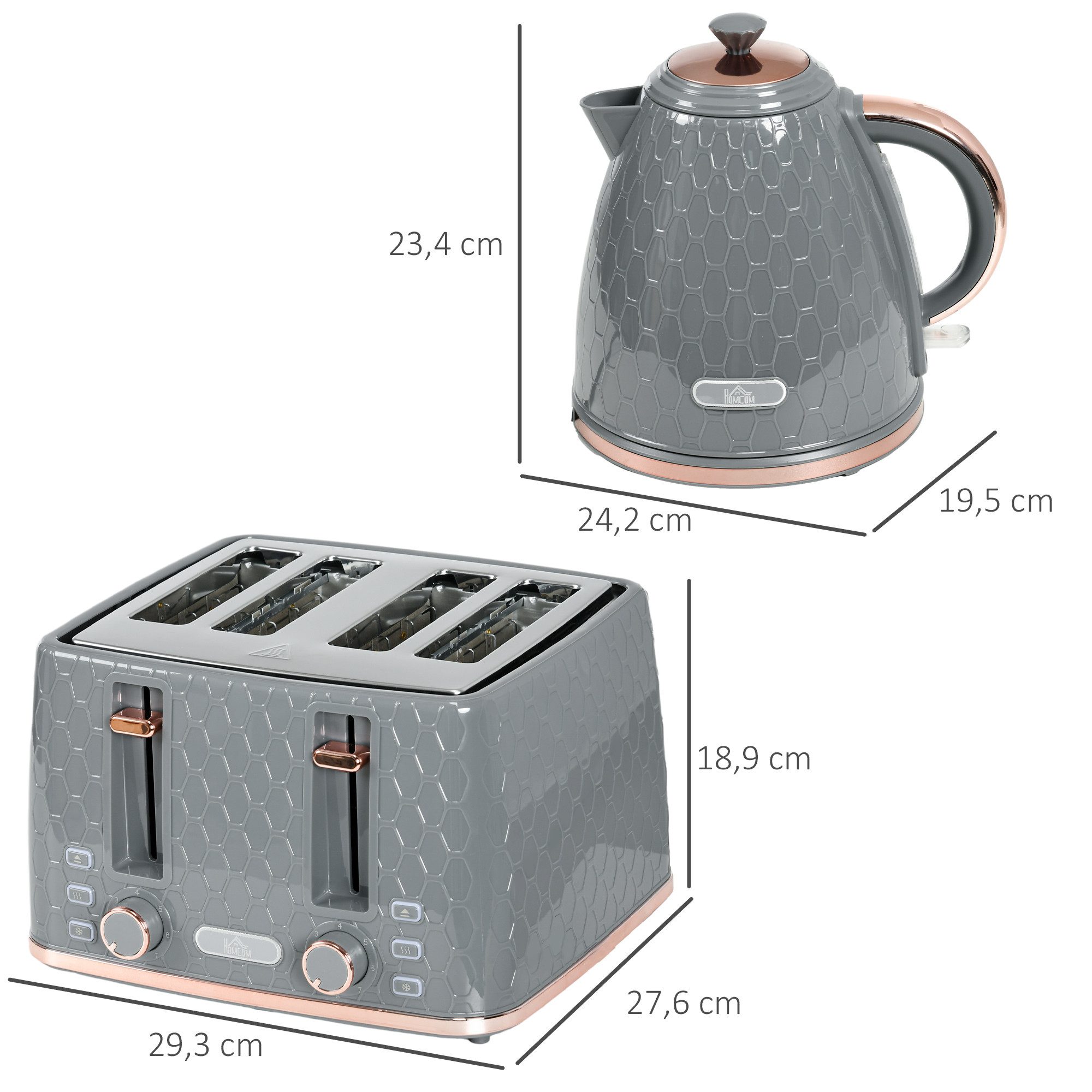 HOMCOM Toaster Kocher--Set, 4 Schlitze, für 4 Scheiben, 2200 W, mit automatischer Abschaltung, Auftau- & Aufwärmfunktion, Beige
