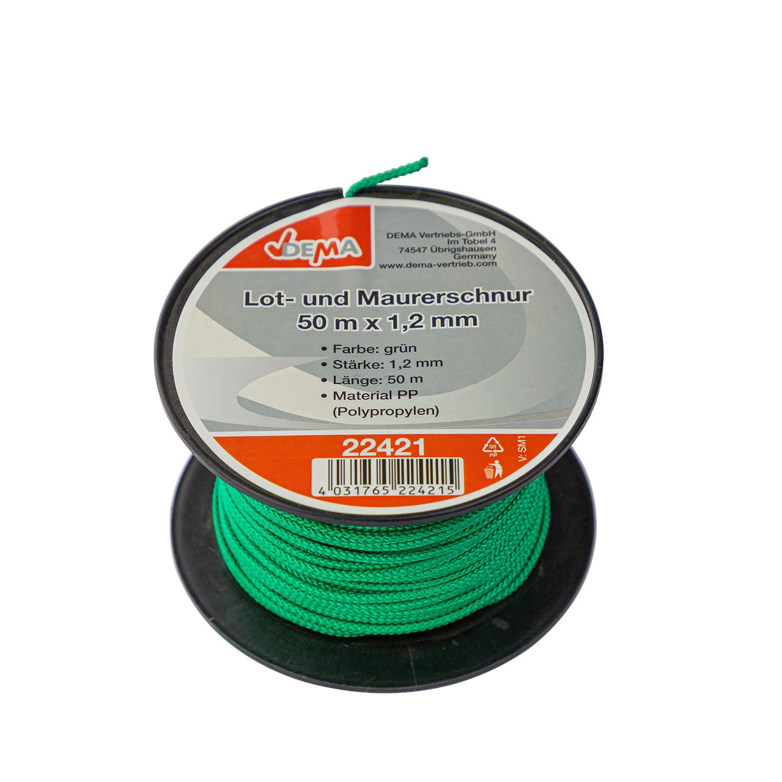 DEMA Maßband Lot- und Maurerschnur 50m x 1,2mm PP grün
