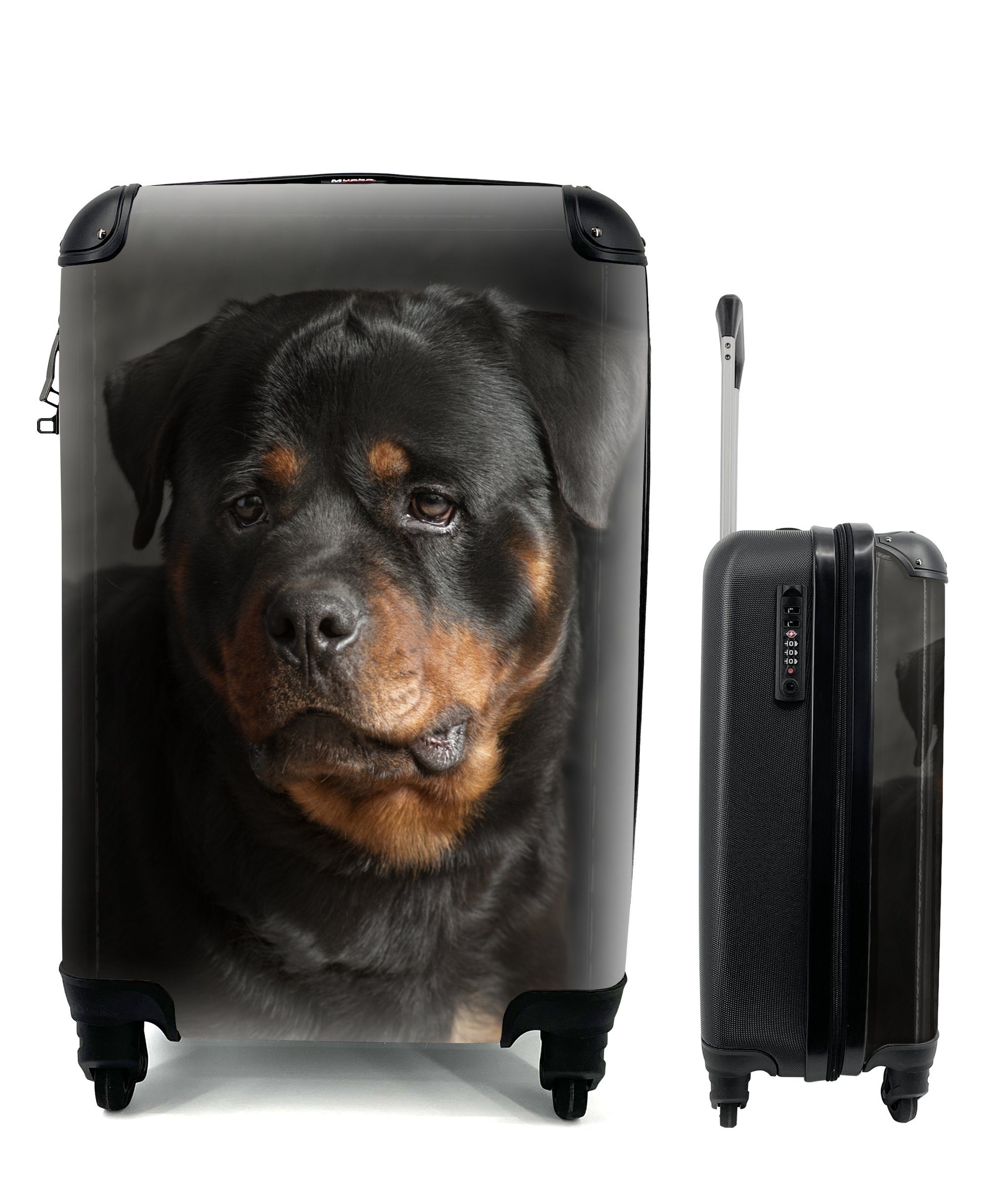 MuchoWow Handgepäckkoffer Porträt eines Handgepäck Ferien, Reisetasche 4 Atelier, Rollen, mit Trolley, rollen, im Reisekoffer für Rottweilers