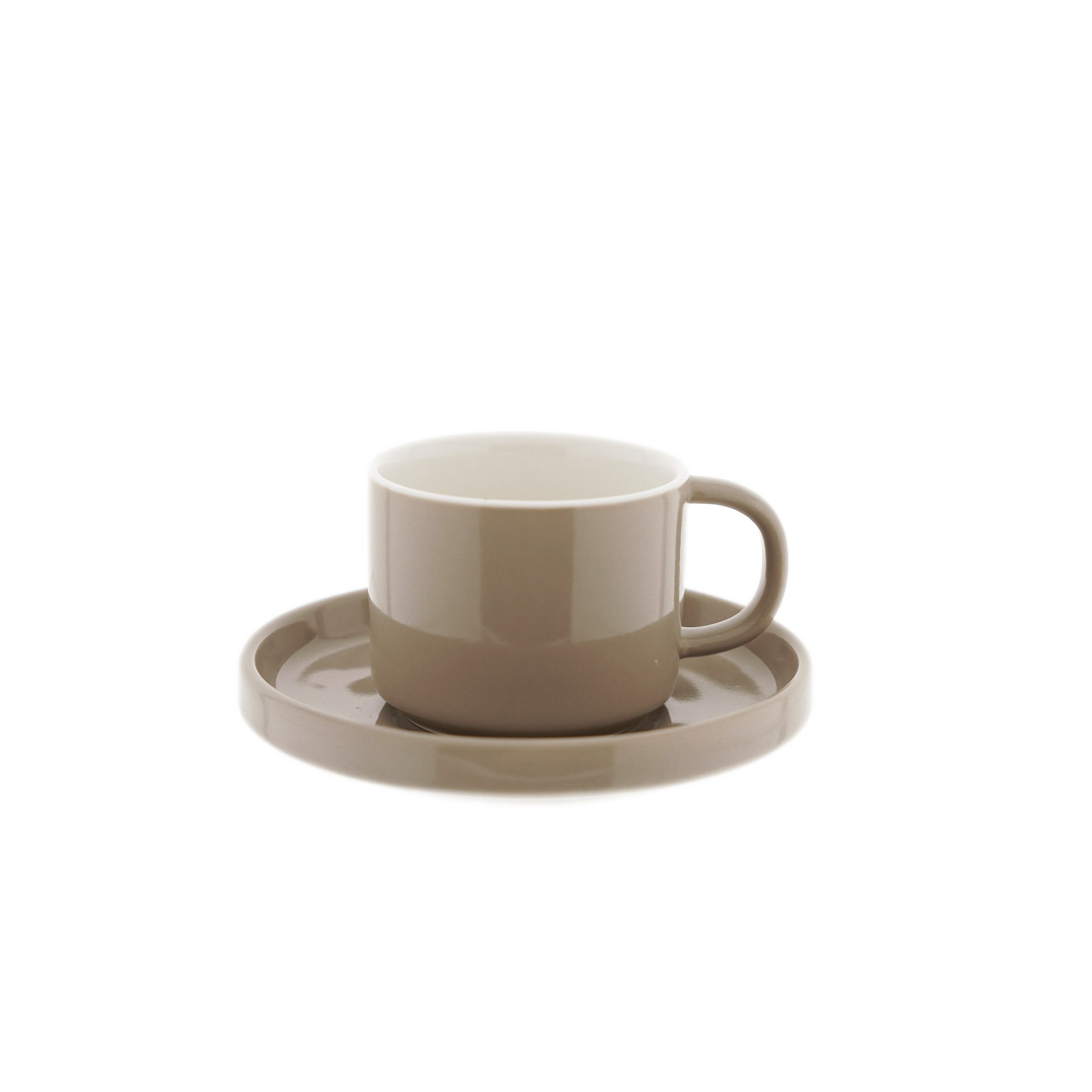 Mulex Kaffeeservice 12-teiliges Mokkatassen Set aus hochwertigem Porzellan, 90 ml - Taupe (12-tlg), 6 Personen, Porzellan, 6x Mokkatassen, 6x Untertassen