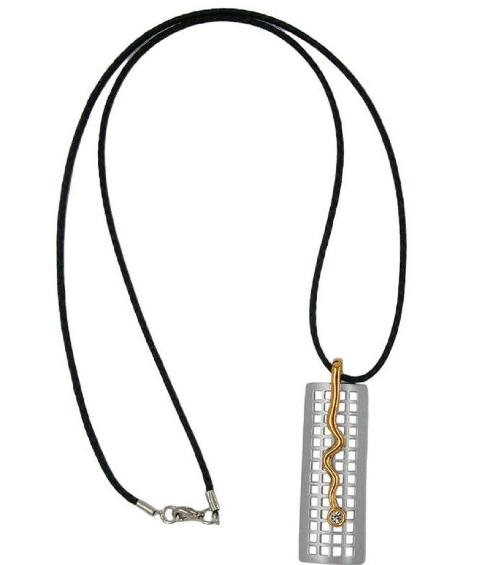unbespielt Collier Kette mit Anhänger Metallgitter-Design und Glasstein an Kordel 70 cm, Modeschmuck für Damen