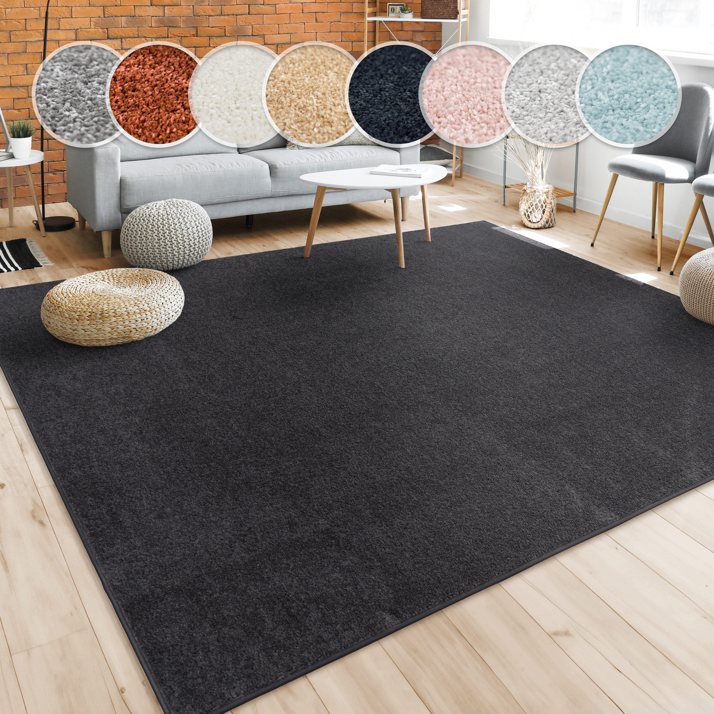 Paco Home Teppich Porto 890, rechteckig, Höhe: 13 mm, Kurzflor, Uni-Farben, ideal im Wohnzimmer & Schlafzimmer