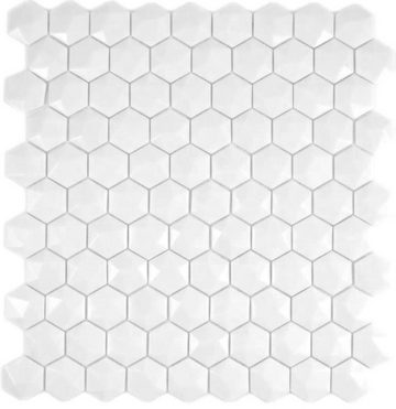 Mosani Mosaikfliesen Hexagon Recycling Glasmosaik Mosaikfliesen weiß matt / 10 Mosaikmatten
