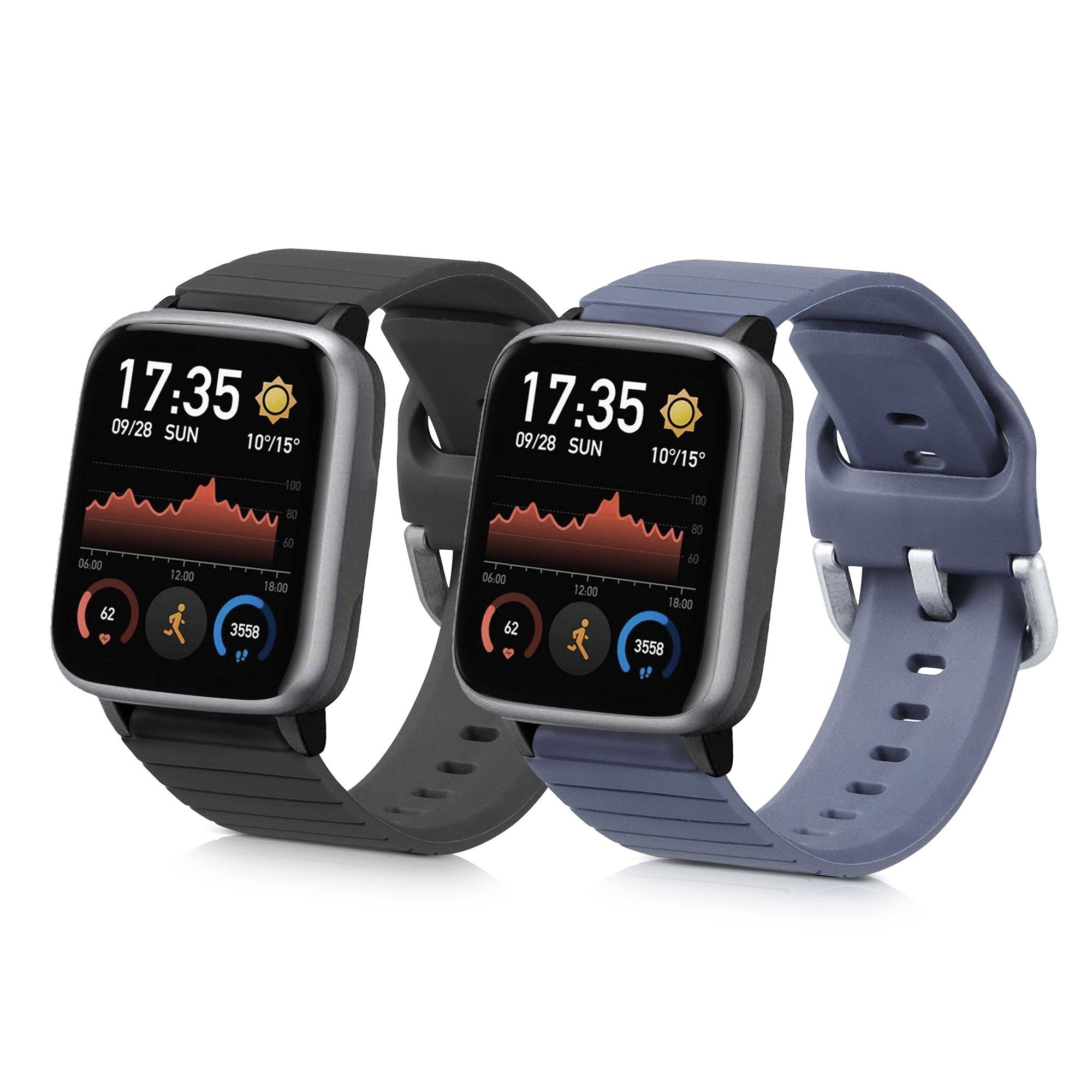 kwmobile 2x Uhrenarmband für Willful Fitnesstracker / Smartwatch Armband Smartwatch, 2-tlg., Fitnesstracker Band Set aus TPU Silikon - Ersatzarmband Smartwatch