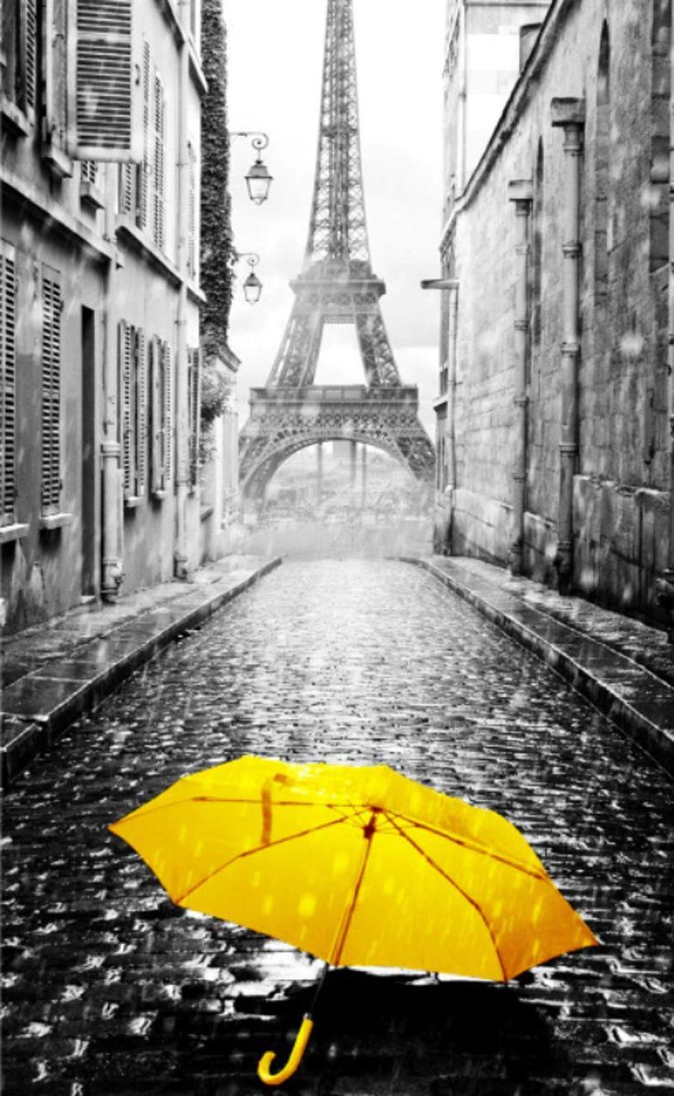 TPFLiving Kunstdruck (OHNE RAHMEN) Poster - Leinwand - Wandbild, Impressionen aus Paris mit gelben Akzenten - (Verschiedene Größen zur Auswahl - Einzeln und im günstigen 3-er Set), Farben: Gelb, Schwarz, WeißGröße: 50x70cm