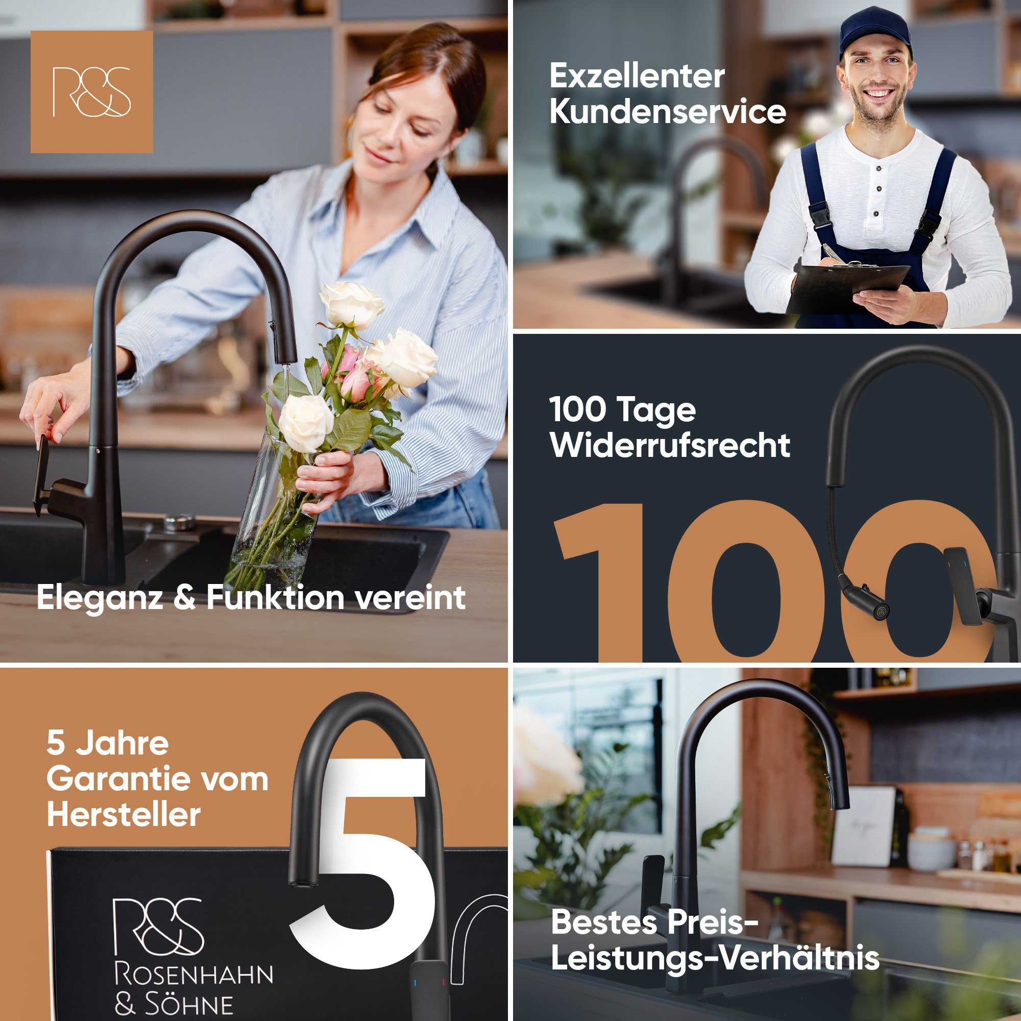 Herausziehbare langlebig 360° & Rosenhahn Küchenarmatur Pflegeleicht, Söhne Brause, drehbar, 100 Küchenarmatur Sylt