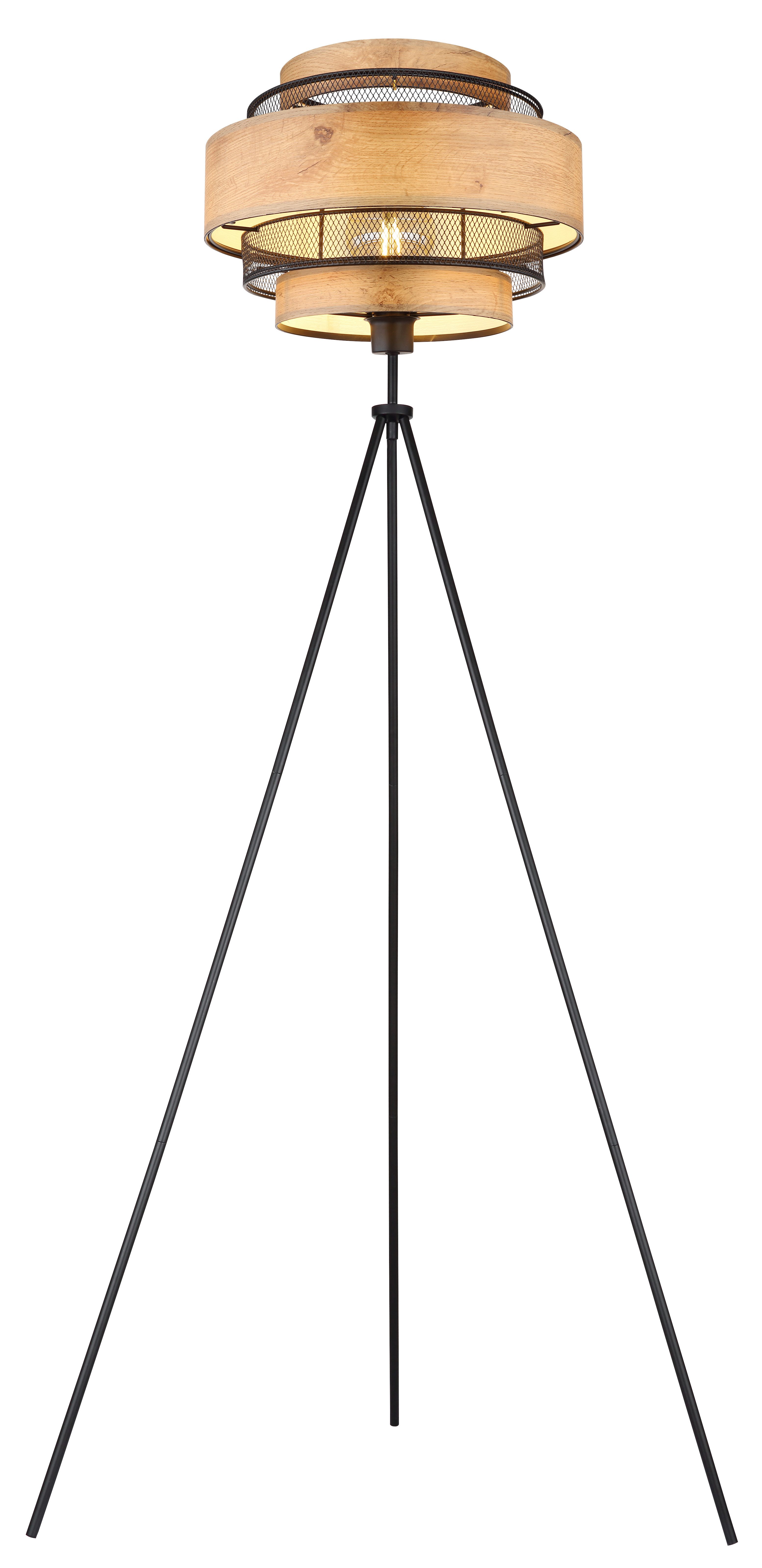 GLOBO LIGHTING Stehlampe SOENI, ohne Leuchtmittel, Stehlampe/holzoptik/Metallgeflecht/Wohnzimmer/Flur