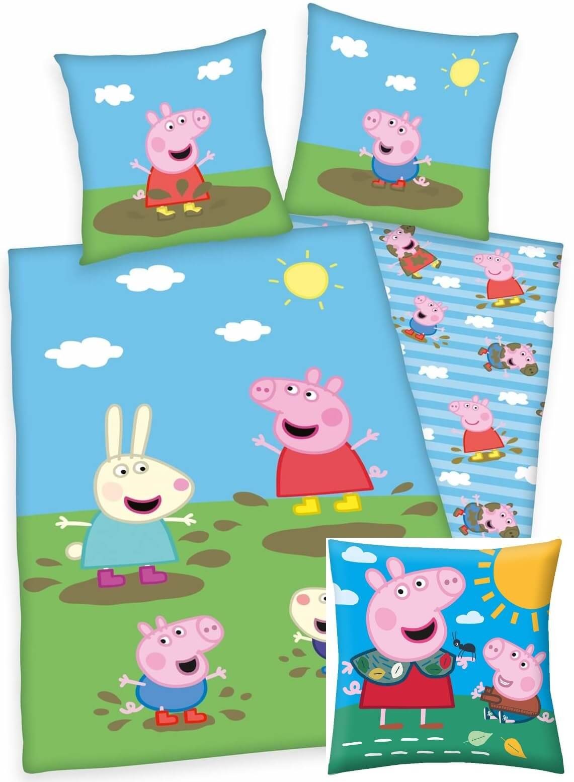 Kinderbettwäsche Peppa Wutz Pig - Kinder-Bettwäsche-Set, 135x200 und  Kuschelkissen, 40x40 cm, Peppa Pig, Baumwolle, 100% Baumwolle