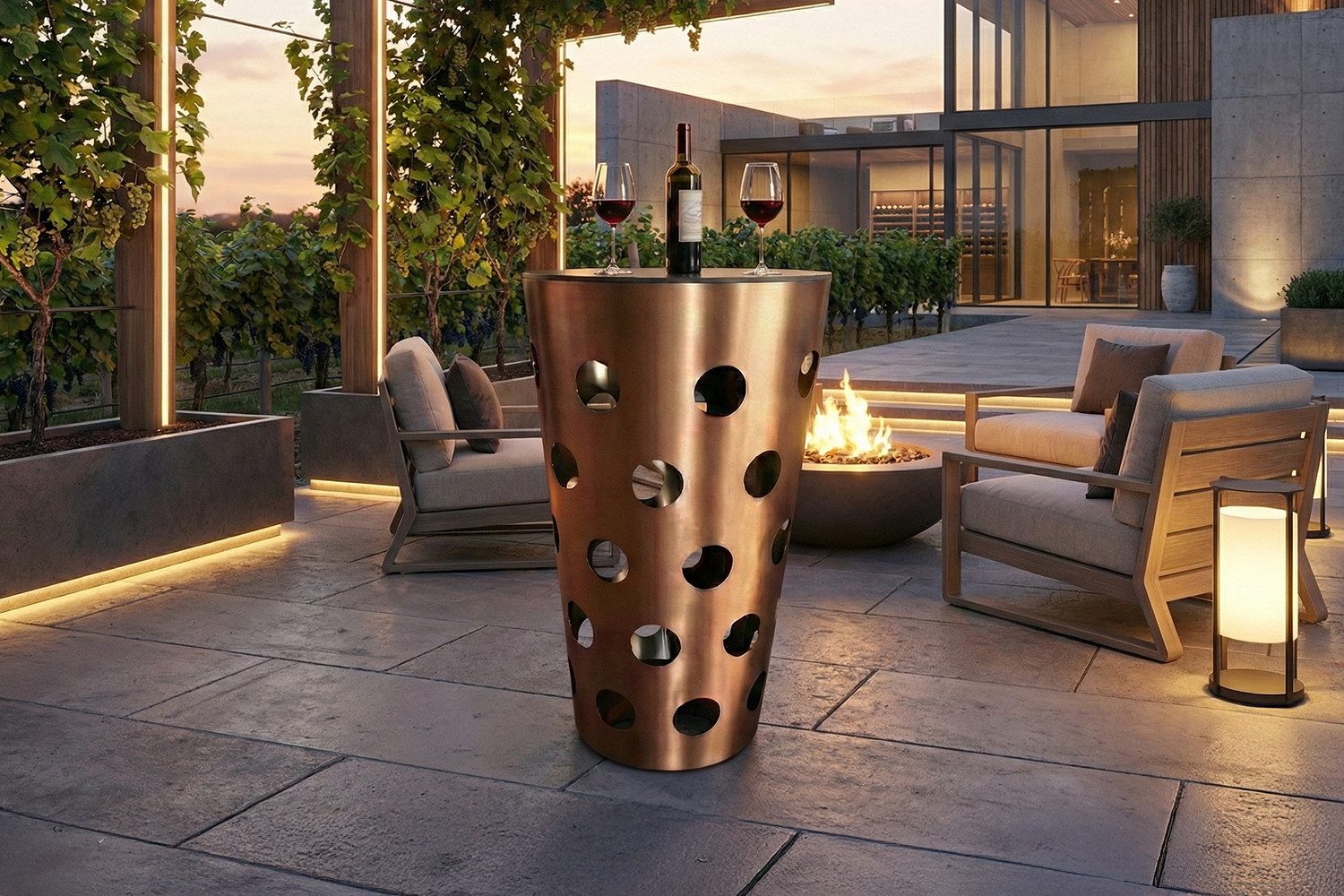 KAWOLA Bartisch VINO – Stehtisch Dubbeglas Design – Edelstahl – Keramikplatte, High-End-Keramik, ca. 111 cm Höhe, moderner Bar- & Wohnstil