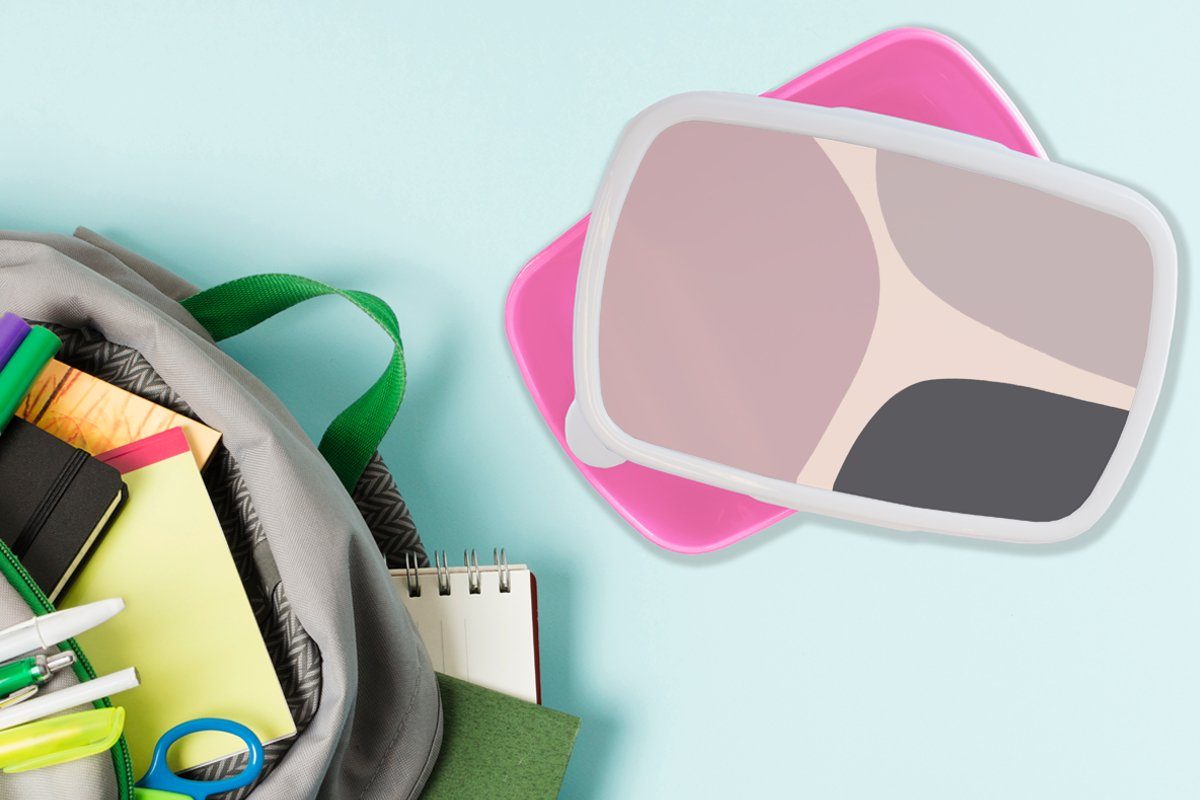 MuchoWow Lunchbox Brotbox rosa - (2-tlg), Kunststoff, Brotdose Snackbox, - Gestaltung Mädchen, Pastell Kunststoff Minimalismus, Erwachsene, Kinder, für