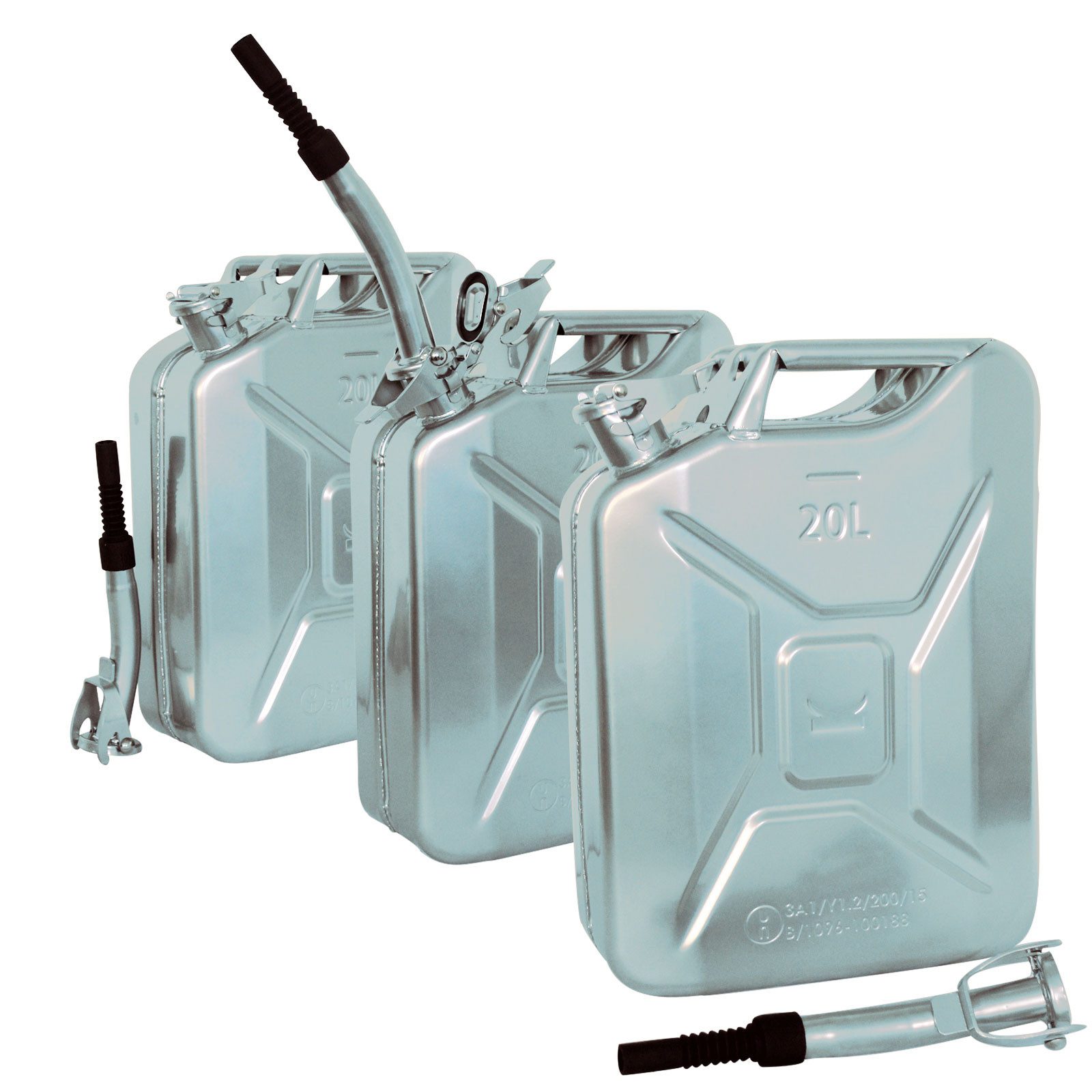 TRUTZHOLM Kanister 3x Metallkanister silber 20 Liter inkl. Ausgießer Benzin Diesel (3er Set)