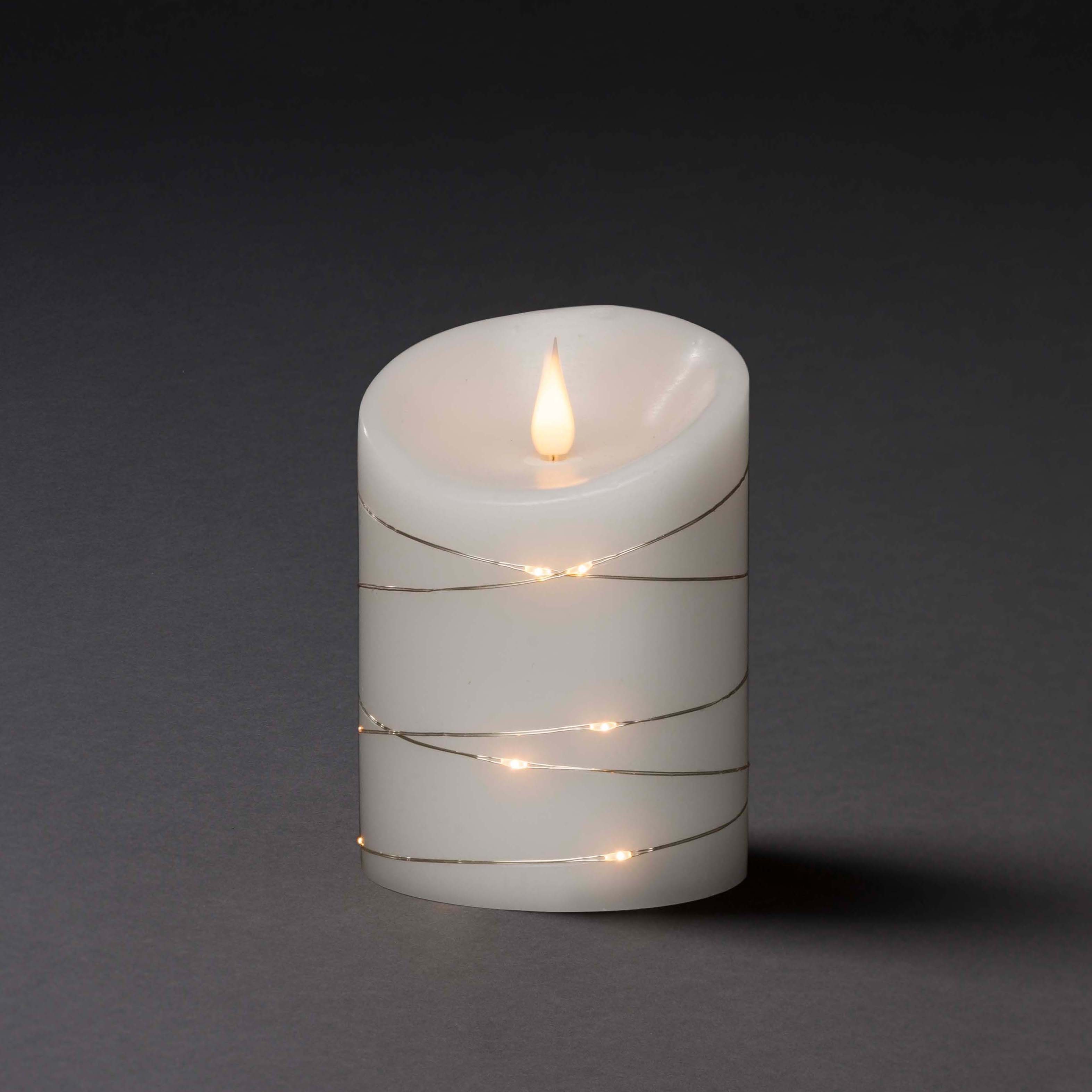 KONSTSMIDE LED-Kerze Weihnachtsdeko (1-tlg), LED Echtwachskerze, weiß, mit 3D Flamme und silberfb. Draht umwickelt