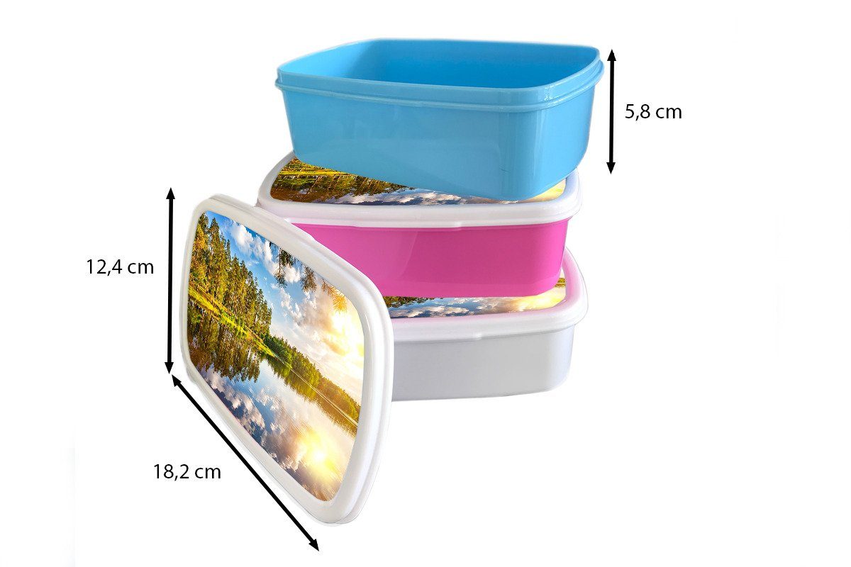 Brotbox Kunststoff, für und - - Mädchen Brotdose, Erwachsene, Wasser Sonne Lunchbox weiß (2-tlg), Kinder für Bäume, MuchoWow Jungs und