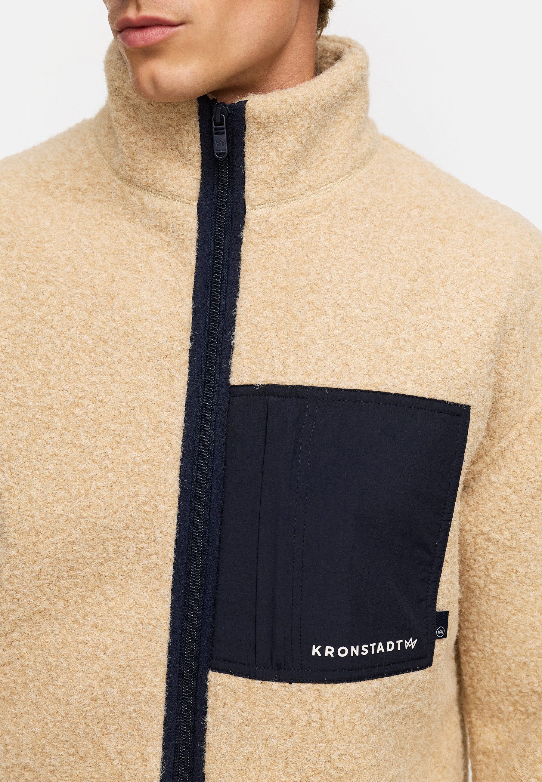 Kronstadt Sommerjacke Herren KSSteele teddy Übergangsjacke Herrenjacke Teddy-Sweatjacke mit Nylon-Einsätzen und Brusttasche