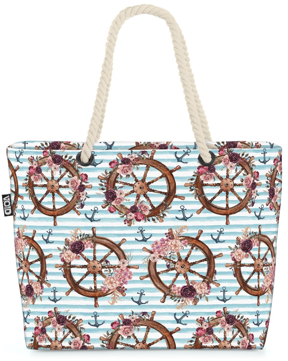 VOID Gestreift Nautik Ostsee Nordsee Blumen Strandtasche Res Seefahrt (1-tlg), Steuerrad Matrose