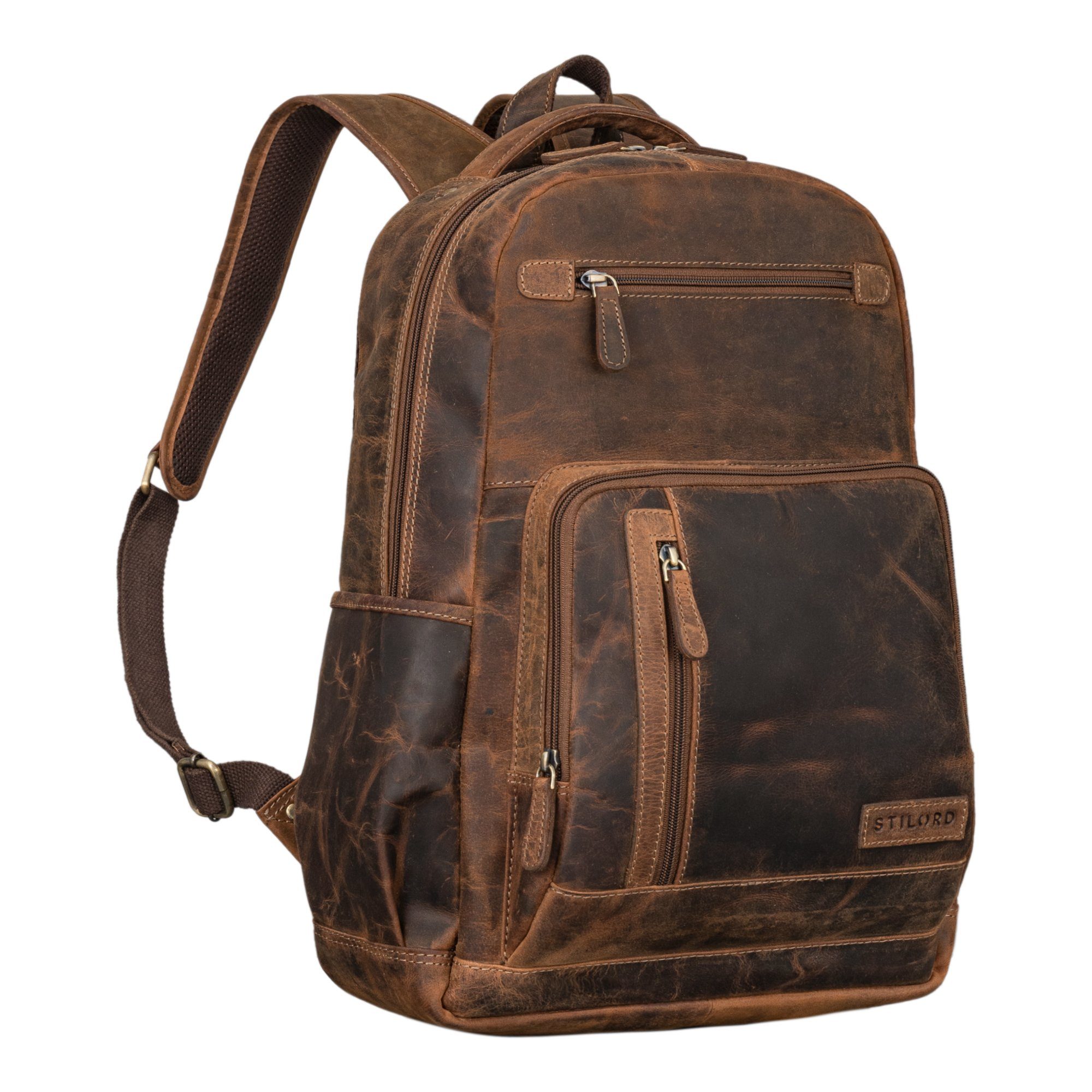 STILORD Notebookrucksack "Hubertus" Vintage Lederrucksack Damen und Herren