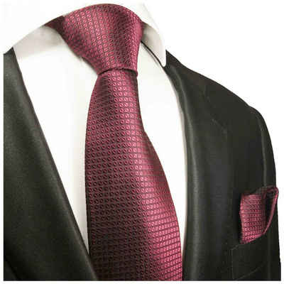 Paul Malone Krawatte Herren Seidenkrawatte mit Tuch modern uni Waffelmuster 100% Seide (Set, 2-St., Krawatte mit Einstecktuch) Schmal (6cm), beere 2055