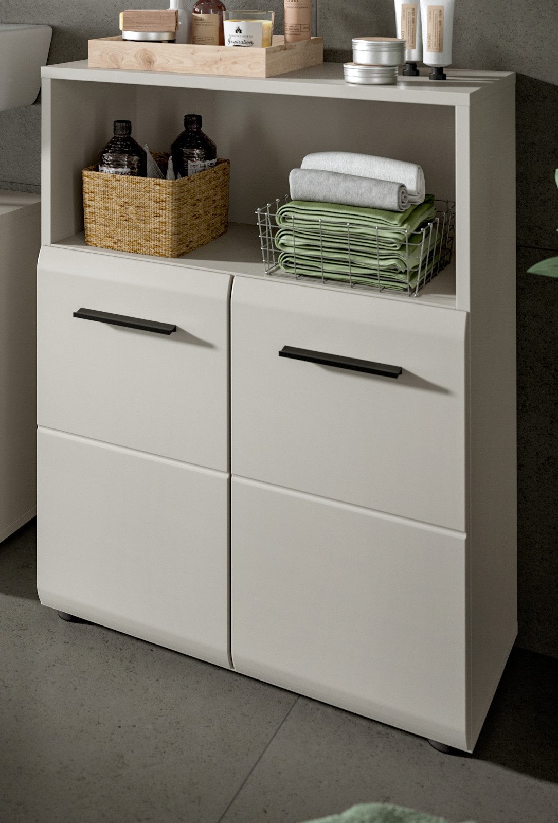 Inn.Furn Kommode Cover (Badschrank in Kaschmir / Sand, 2-türig, 60 x 80 cm), mit viel Stauraum