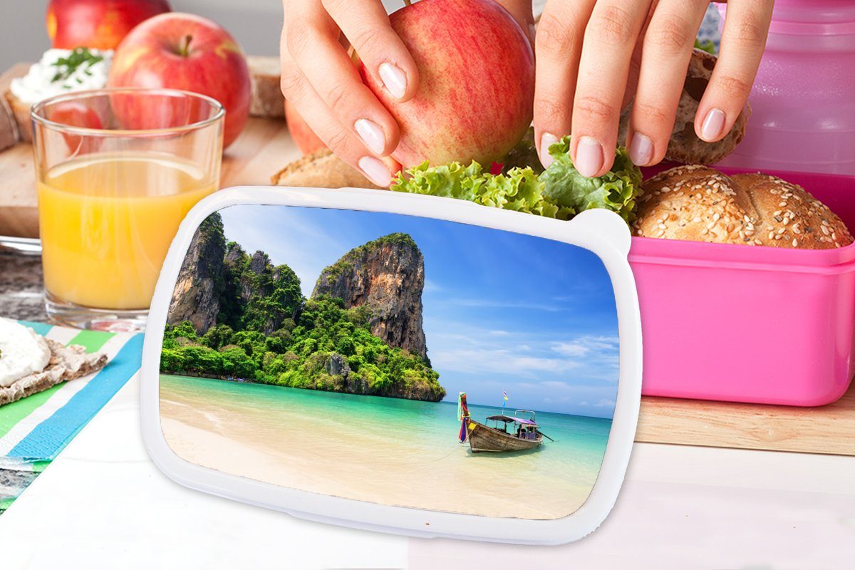 Snackbox, für Brotdose Mädchen, Kunststoff MuchoWow - Brotbox Lunchbox Boot, - - (2-tlg), rosa Kunststoff, Kinder, Strand Thailand Erwachsene, Meer