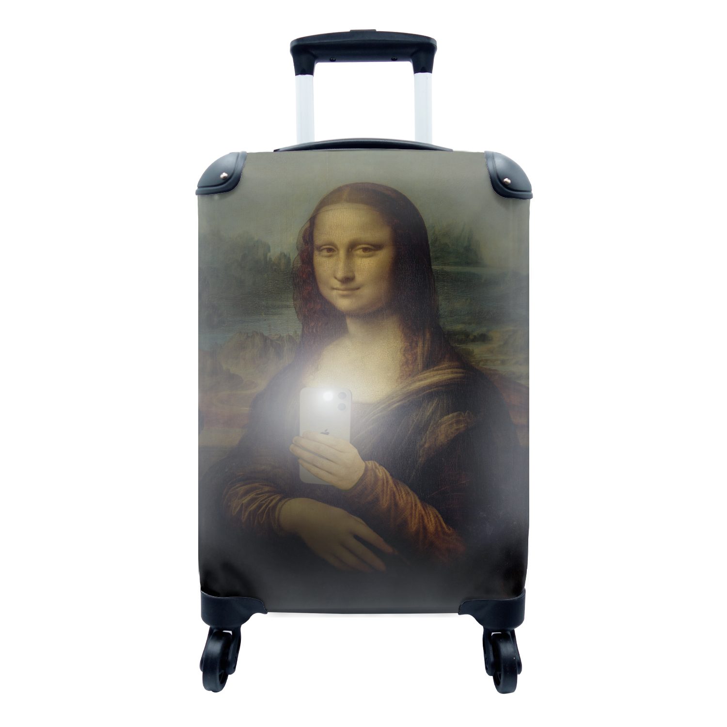 MuchoWow Handgepäckkoffer Mona Lisa - Telefon - Da Vinci, 4 Rollen, Reisetasche mit rollen, Handgepäck für Ferien, Trolley, Reisekoffer | Handgepäck-Koffer