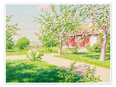Posterlounge Poster Johan Krouthén, Blühender Apfelbaum mit roter Hütte, Malerei