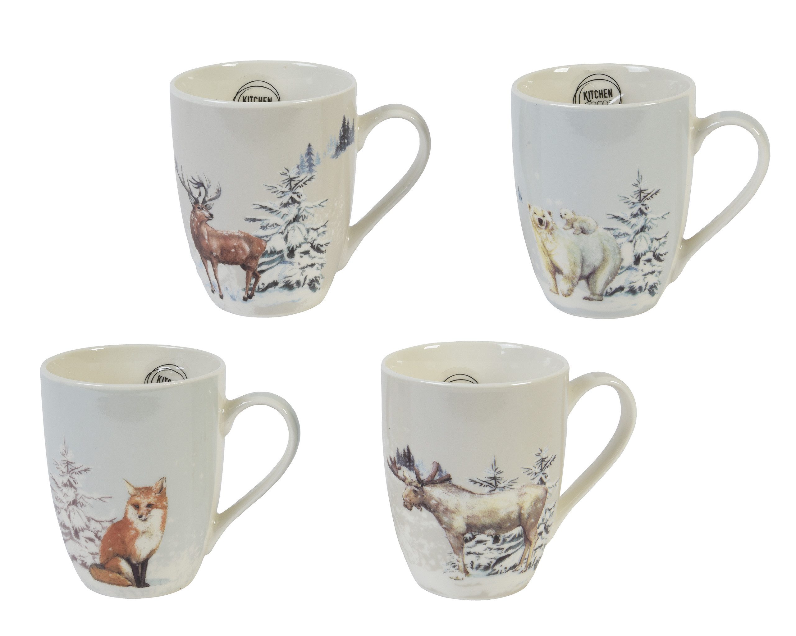 Kaemingk Tasse, Keramik, Tasse Porzellan mit Griff 10,5cm Wintermotiv 340ml Weiß 1 Stück sort.