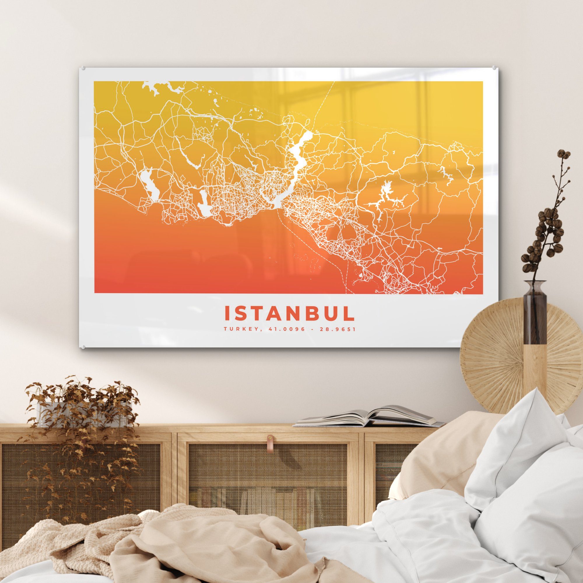 MuchoWow Acrylglasbilder Stadtplan, Acrylglasbild & - (1 Wohnzimmer Istanbul Schlafzimmer St), - Türkei