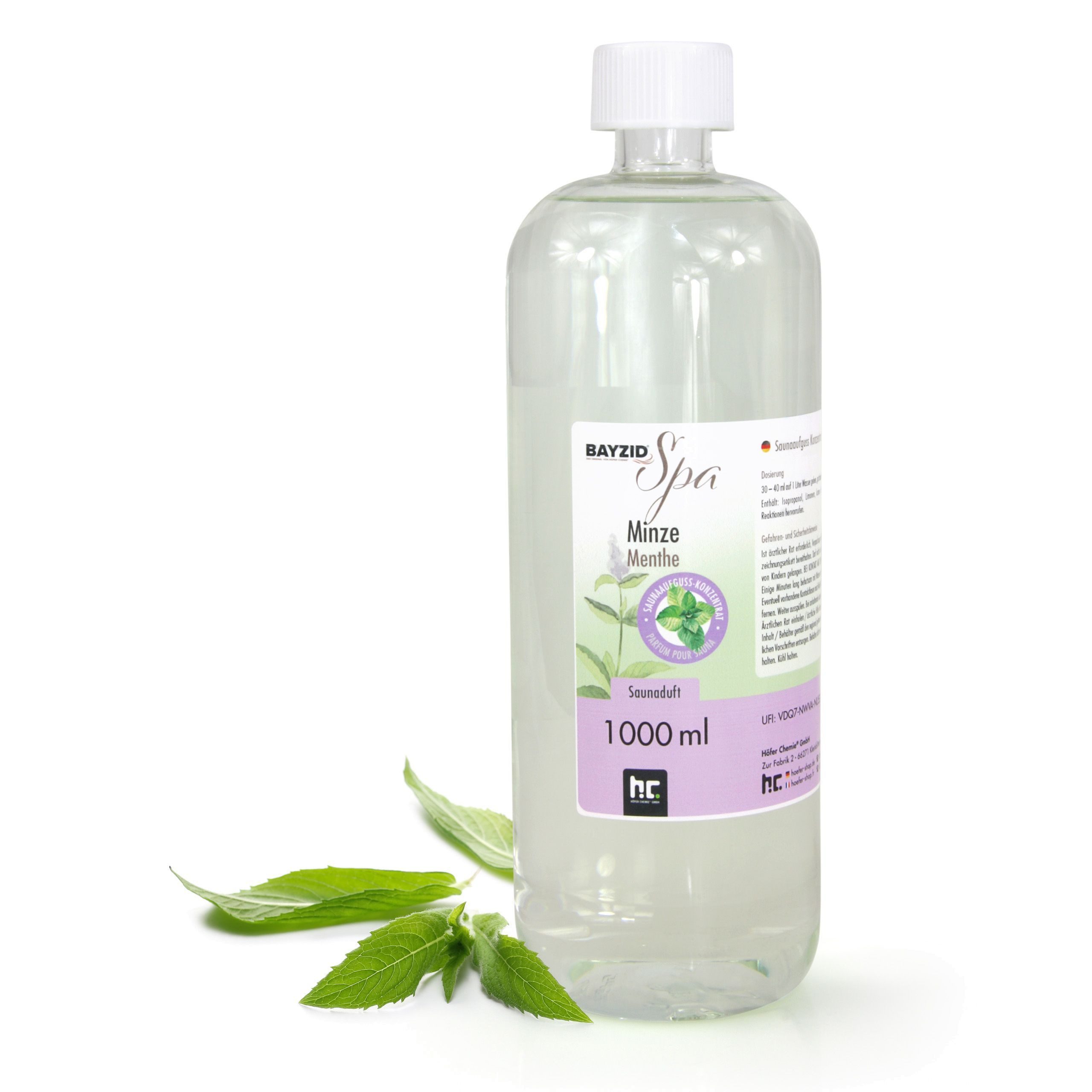 Höfer Chemie GmbH Aufgusskonzentrat 1 L BAYZID® SPA Saunaaufguss Minze, (1-St), Erfrischender Aufguss mit intensivem Minzduft