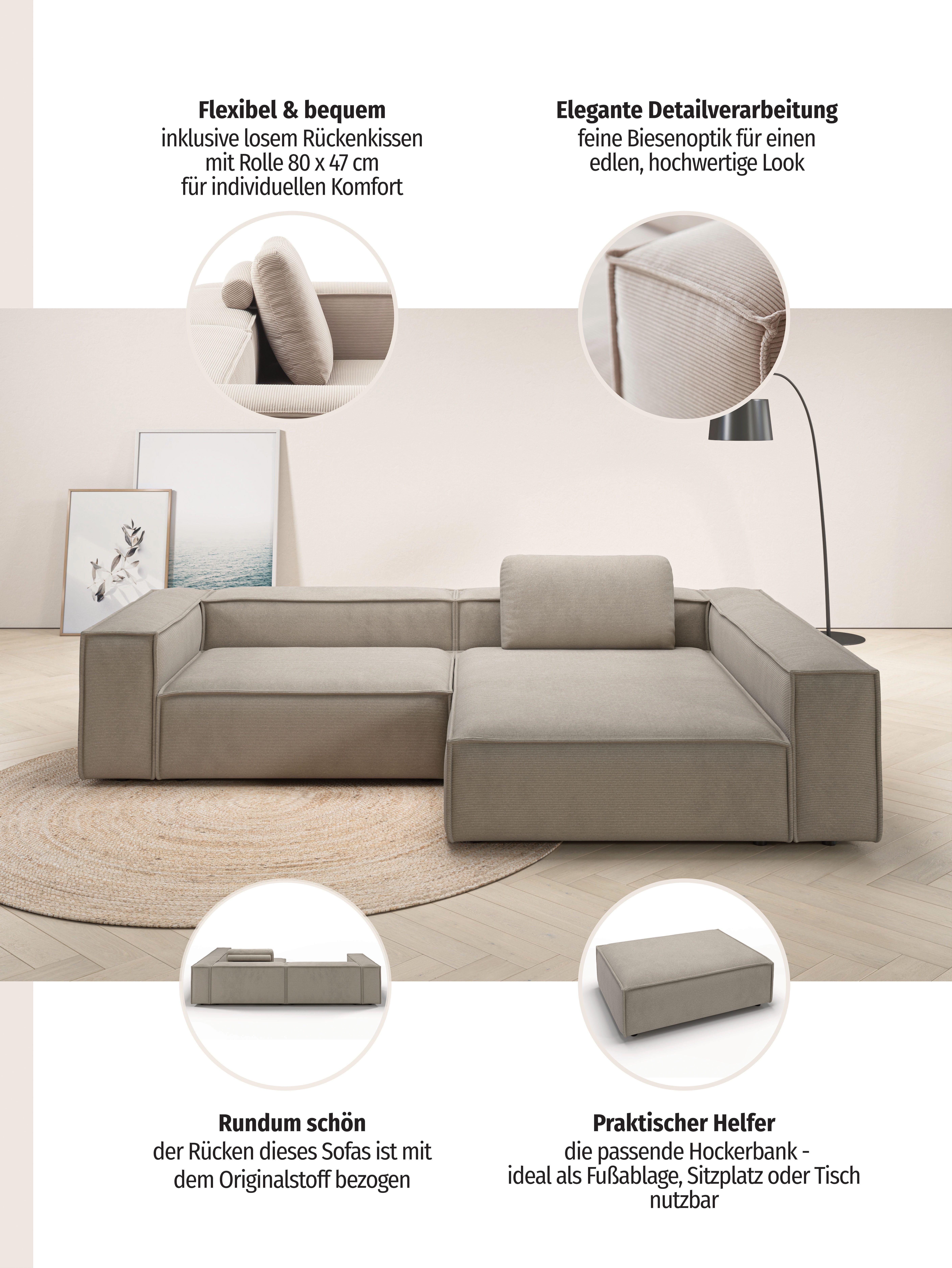Home affaire Ecksofa Watertown, moderne XXL L-Form, 306 cm breit, Komfortabel mit tiefer Sitzfläche – ideal für große Wohnräume