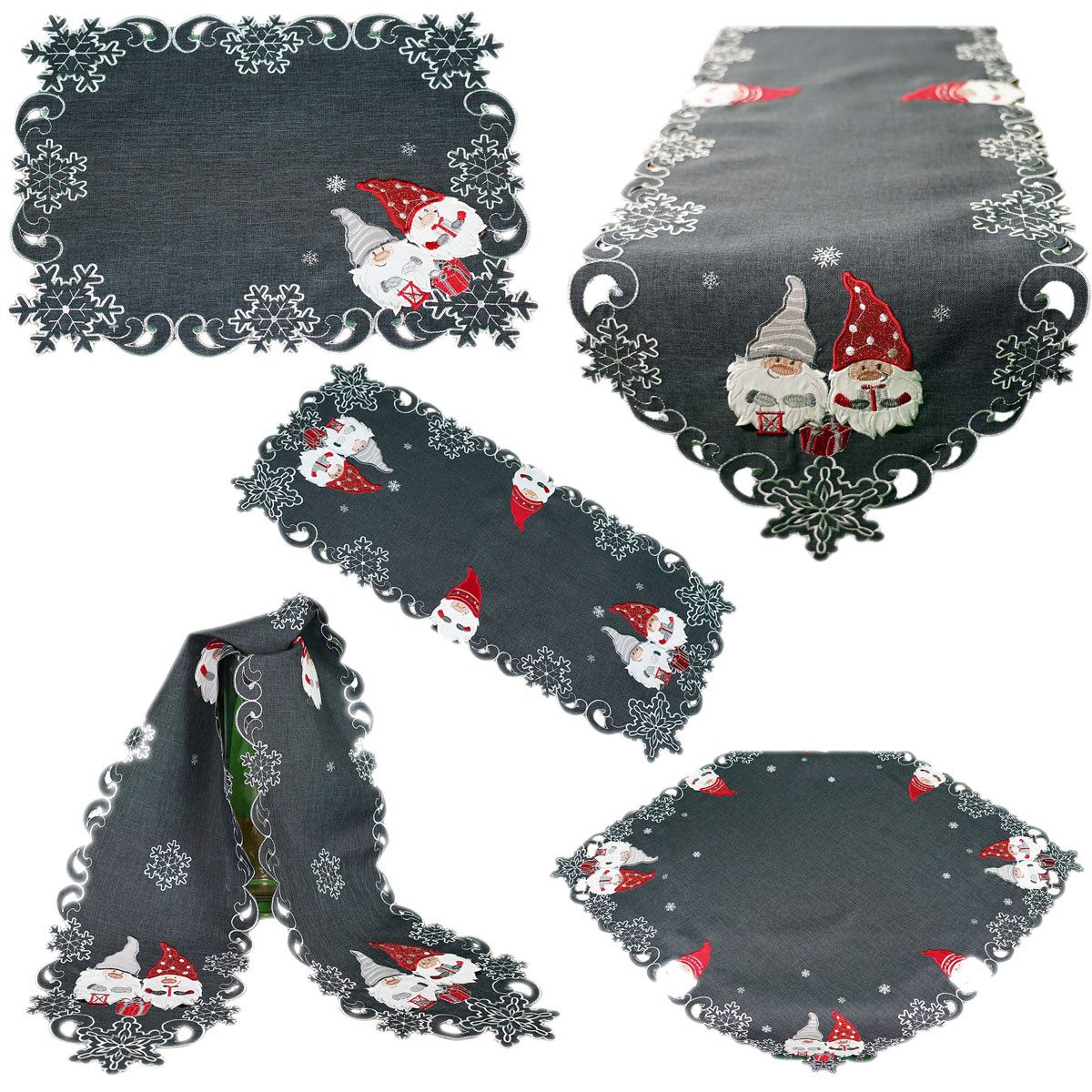 texpot Tischdecke Tischläufer Stickerei Wichtel Winter Weihnachten (1-tlg) günstig online kaufen