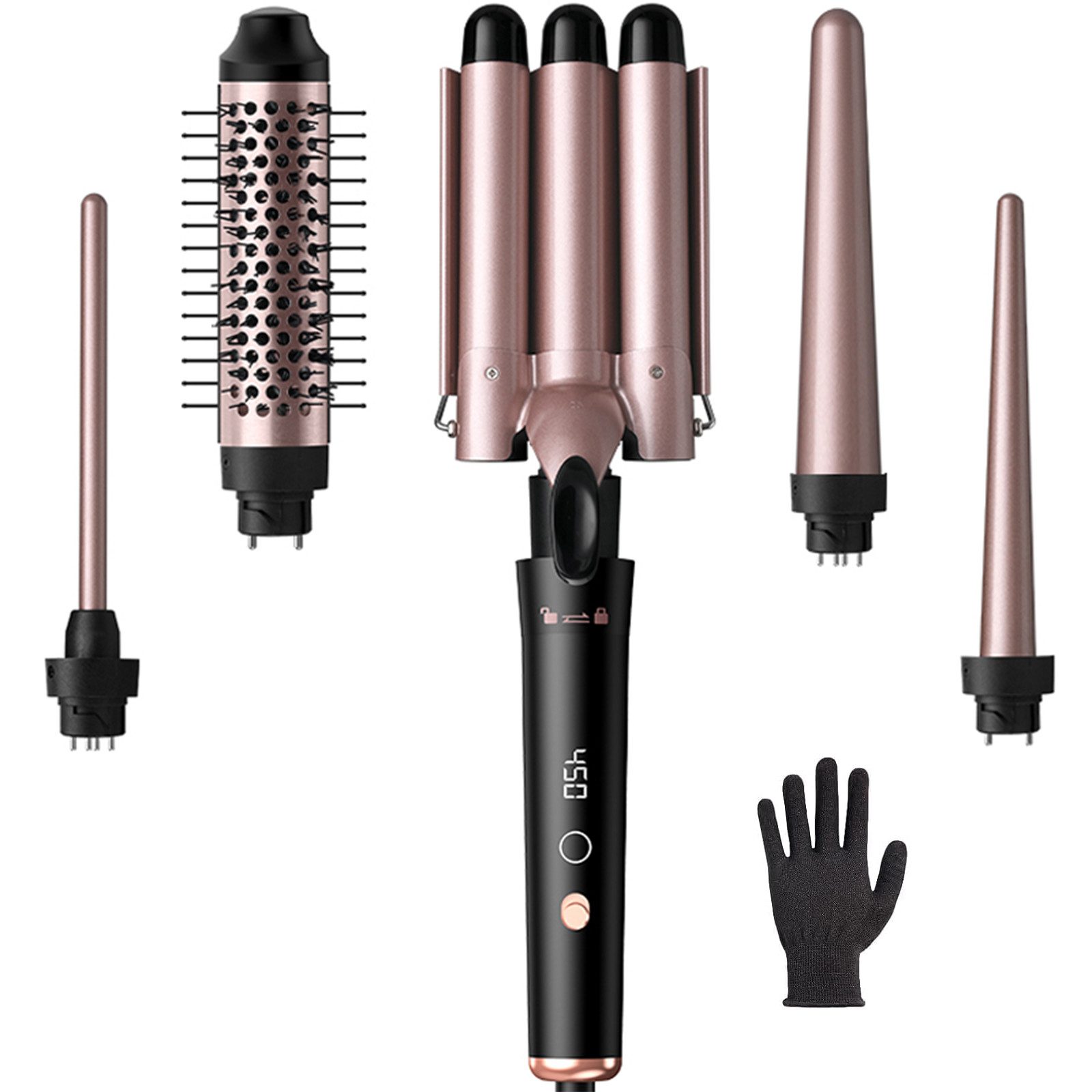 Comfy Mate Lockenstab 3 Fässer Welleneisen Lockenstäbe 5 in 1 mit Lockenbür günstig online kaufen