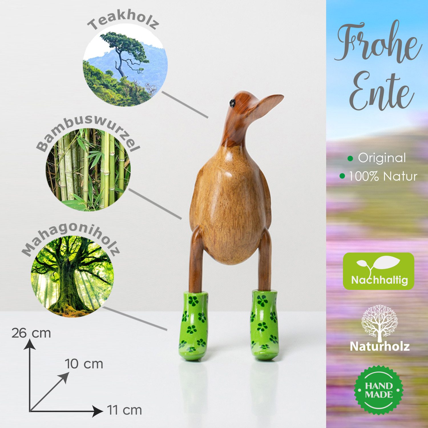 Rikmani Dekofigur Holzfigur Ente, Handgefertigte Dekoration günstig online kaufen