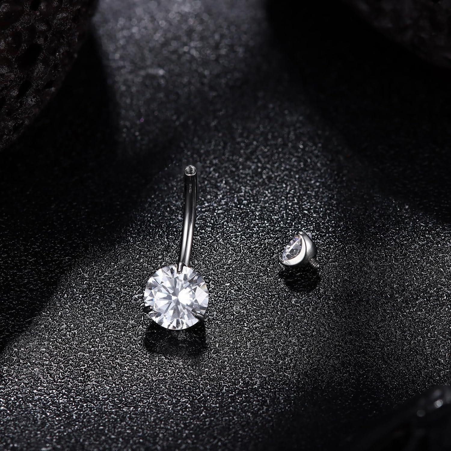 LuxusKollektion Bauchnabelpiercing Titan Bauchnabelpiercing G23 CZ Silber 14G Barbell 8/10/12/14/16mm