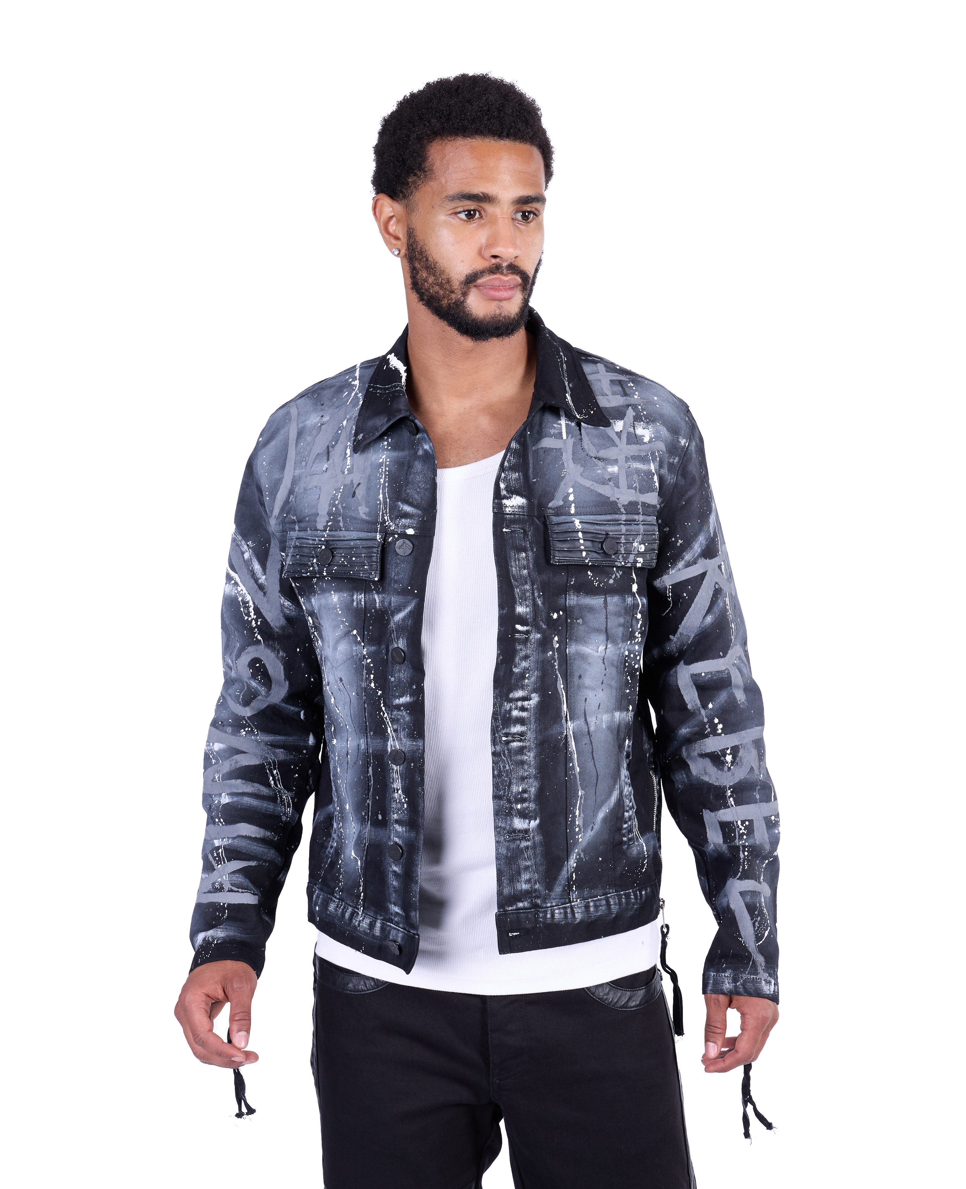 Jeansjacke Schwarze Designer Jeansjacke von KINGZ Schwarz S