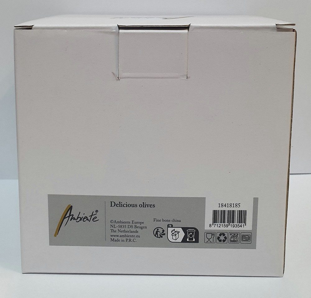 Ambiente Luxury Paper Products Becher ca. 400 ml Mug Köstliche Oliven Tee/Kaffee Tasse, Porzellan, 1-tlg., Porzellan, Oliven, Salat Motiv / Themen Essen - Trinken / Anlässe : Barbecue, Sommmer/Frühling Motive - Ideal Als Geschenk