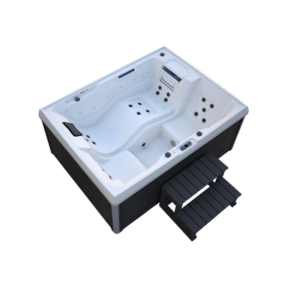 HOME DELUXE Whirlpool Outdoor Whirlpool STREAM, (3-tlg., inkl. Treppe & Thermoabdeckung), inkl. Heizung, 24 Massagedüsen & 31 LED's