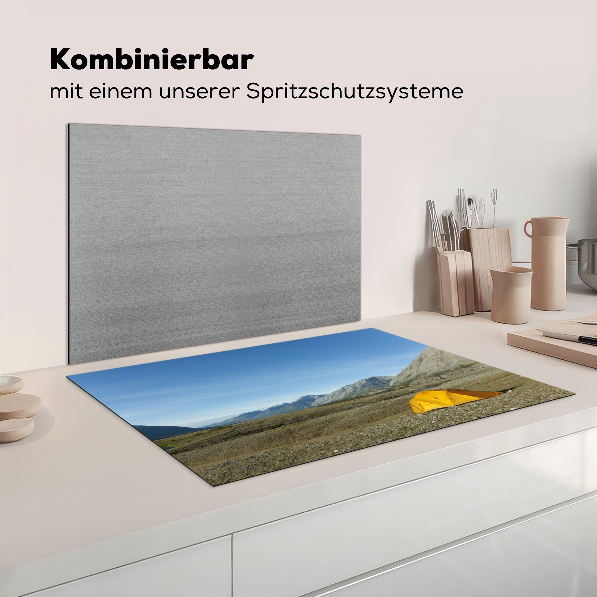 Vinyl, Ceranfeldabdeckung küche, tlg), Induktionskochfeld Gelbes cm, Schutz in Tundra, der die (1 für 81x52 Herdblende-/Abdeckplatte MuchoWow Zelt