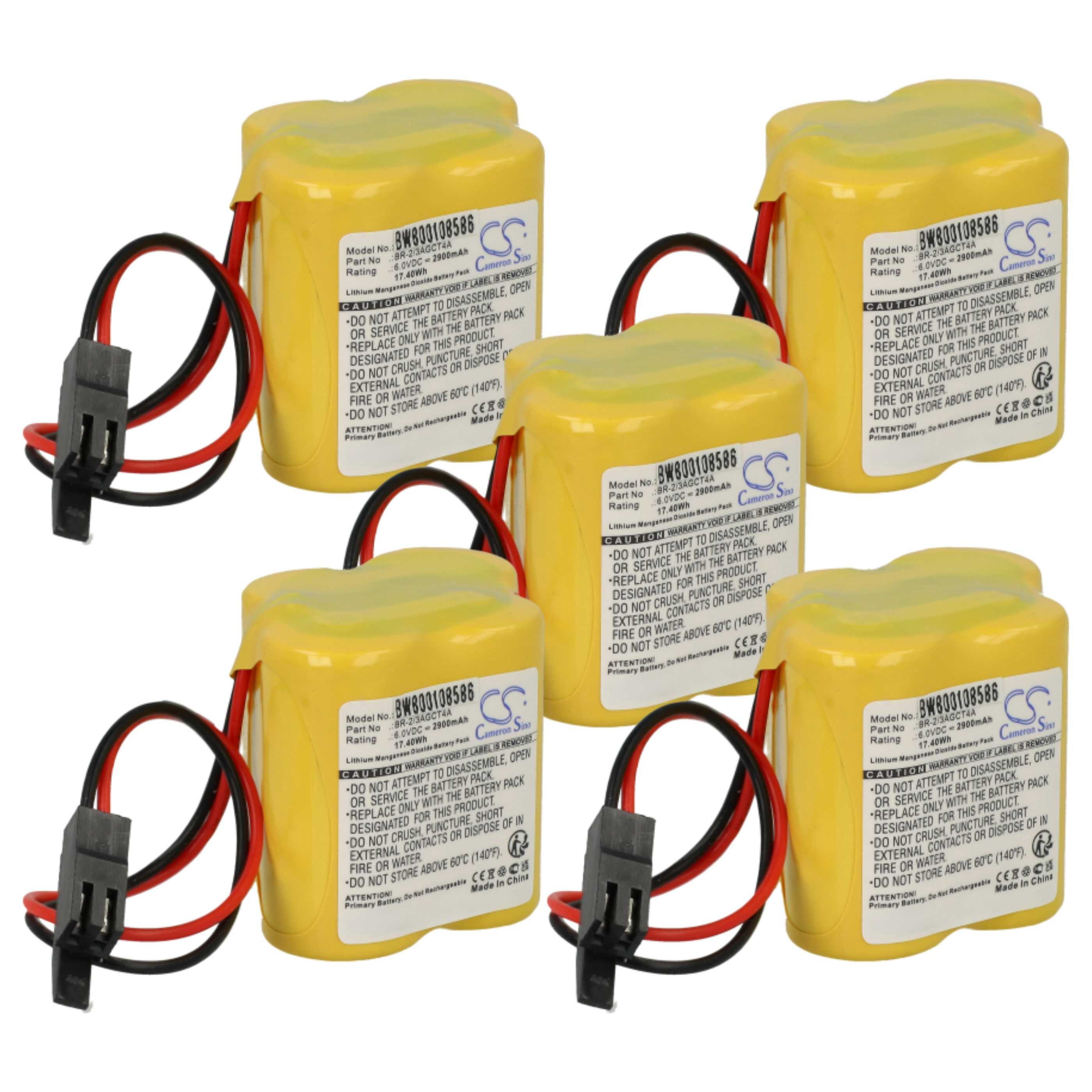vhbw Batterie Ersatz für BR-2/3AGCT4A, A06B-6114-K504, A98L-0031-0025, CL Akku Batterie Li-MnO2 2900 mAh (6 V, 5 St), Leistungsfähige Ersatz-Batterie für Raid Controller, Nicht