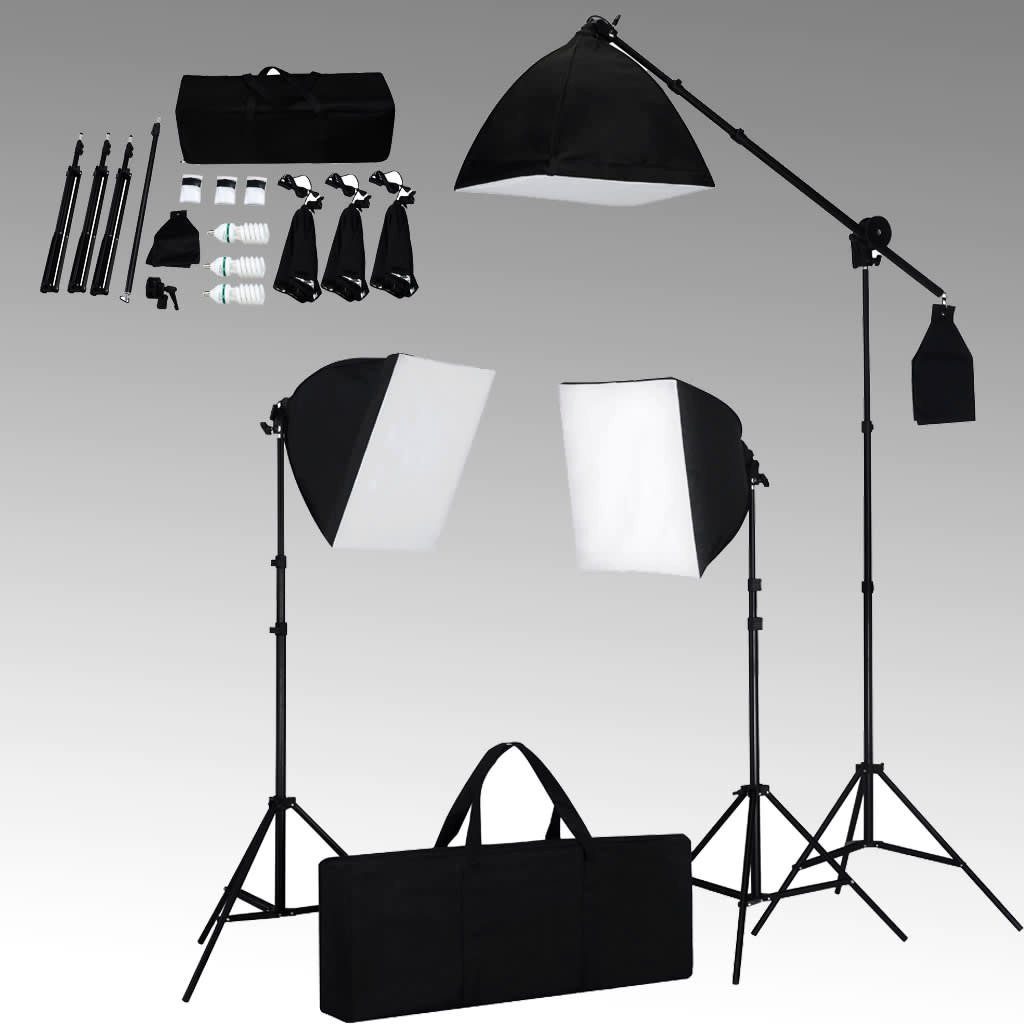 Fotolampen Studiobeleuchtung-Set mit vidaXL Fotohintergrund Softbox Stativ 3
