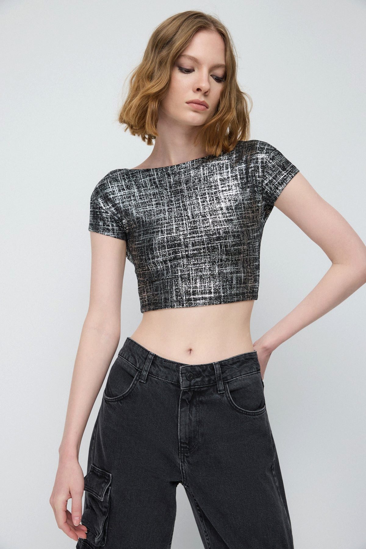 Blusentop Kurzärmelige Crop-Bluse