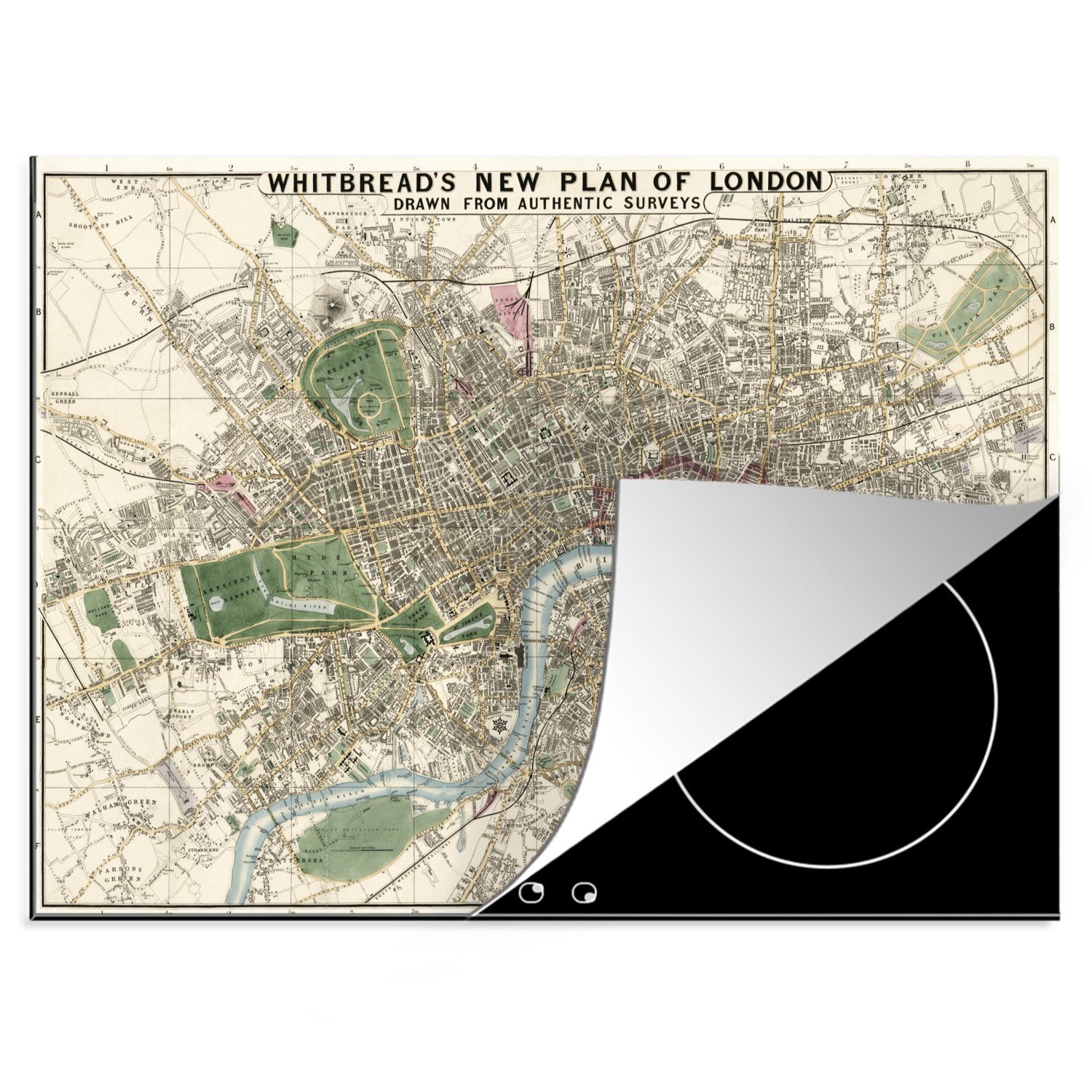 MuchoWow Herdblende-/Abdeckplatte Stadtplan - London Arbeitsfläche (1 Vintage, Mobile tlg), nutzbar, 70x52 Vinyl, Ceranfeldabdeckung cm, 